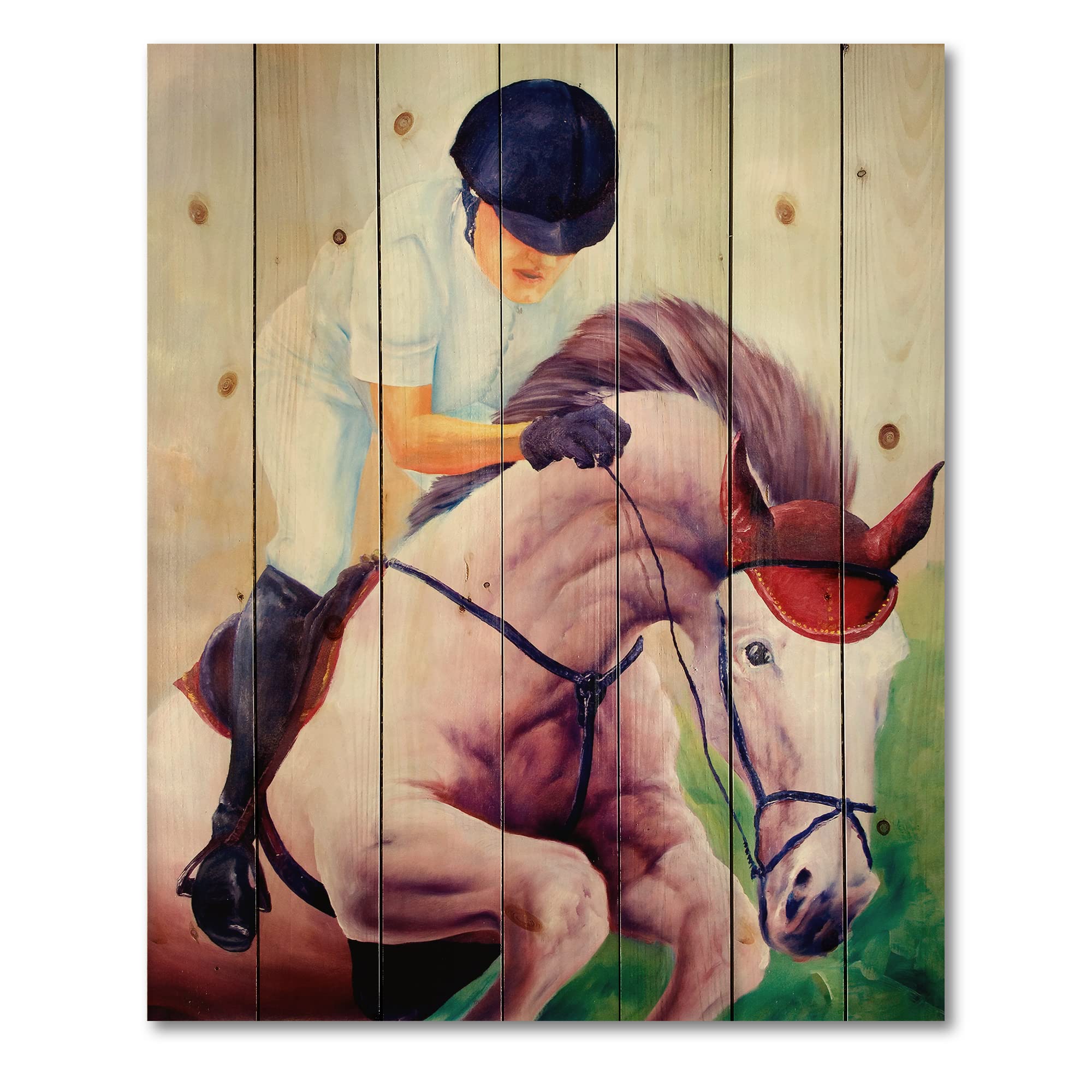 DesignQ Galloping Horse Farmhouse Wood Wall Decor - Pink Wooden Wall Art, Large Animal Wood Panels Printed on Natural Pine - Perfect for Living Room, Bedroom & Country Home Decor