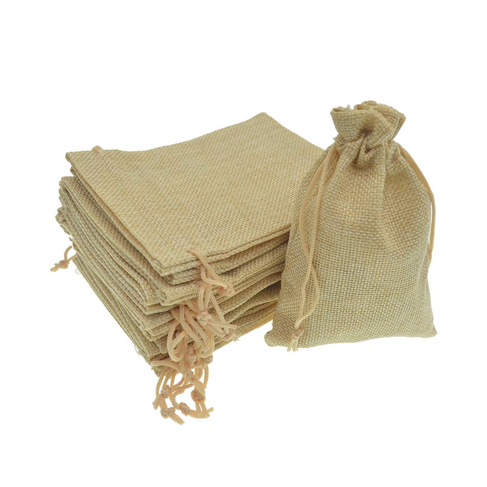 50Pcs Natural Burlap Drawstring Bags 2.7