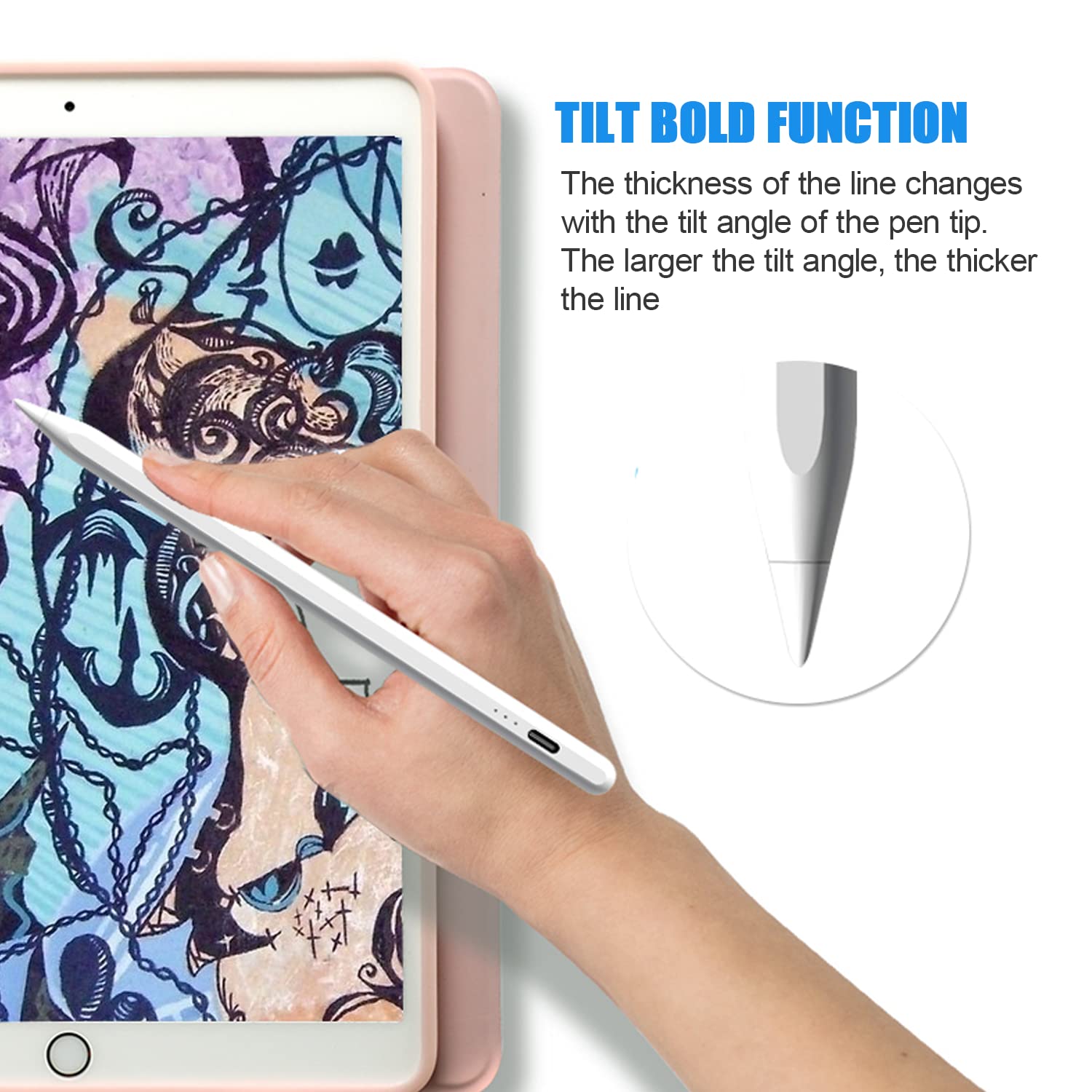 Premium Stylus Pen for iPad (2018-2021 Models: iPad/iPad Mini/iPad Pro/iPad Air) - Palm Rejection, Smart Tilt, Magnetic Attachment - Ultra Precise & Sensitive for Writing, Drawing, Note Taking - Perfect for Digital Artists, Students & Professionals - White