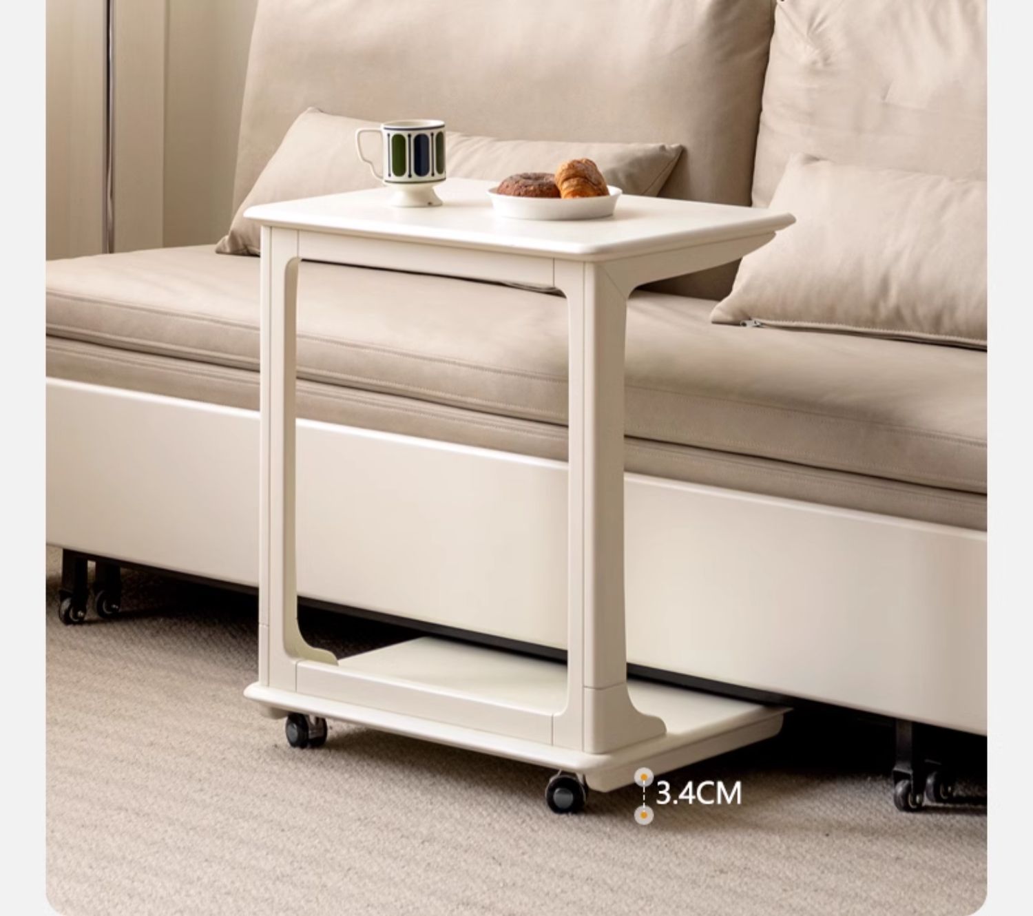 Birch Solid Wood Mobile Side Table - Lightweight Rolling End Table for Living Room, Bedroom, or Office - Perfect for Small Spaces and Easy Mobility