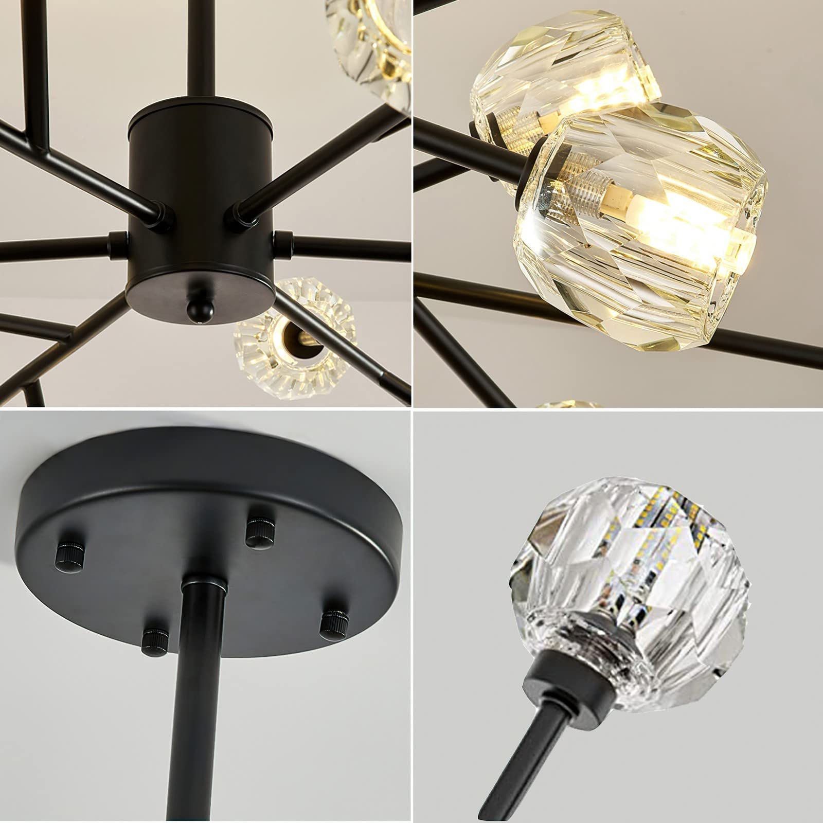 Modern Black Sputnik Chandelier - 9-Light Crystal Pendant Lighting Fixture for Living Room, Dining Room, Bedroom | Elegant Home Decor for Contemporary Interiors & Dinner Parties
