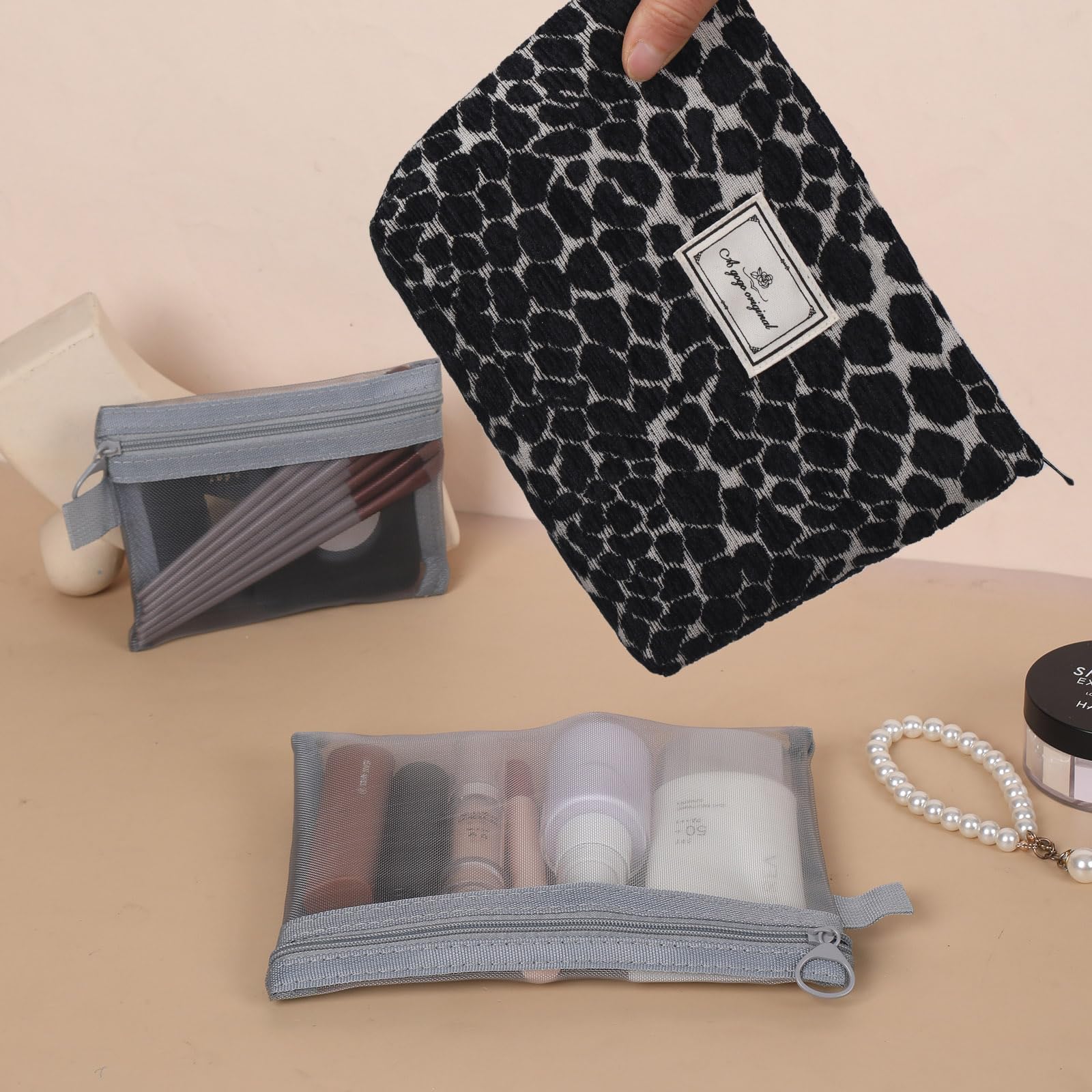 Leopard Print Makeup Bag - Large Capacity Canvas Cosmetic Organizer with Zipper for Purse, Travel & Toiletry | Cute Aesthetic Accessories for Women | Perfect for Daily Use, Vacation & Gift Giving