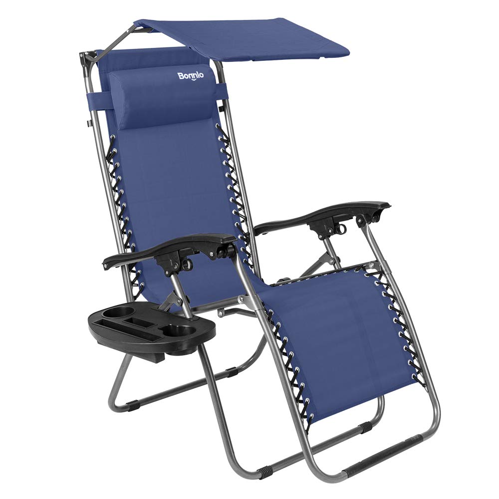 **Bonnlo Zero Gravity Lounge Chair with Adjustable Canopy - Patio Recliner with Cup Holder & Headrest - Foldable Sunshade Chair for Beach, Pool, Garden & Outdoor Relaxation (Blue, 1-Pack)**