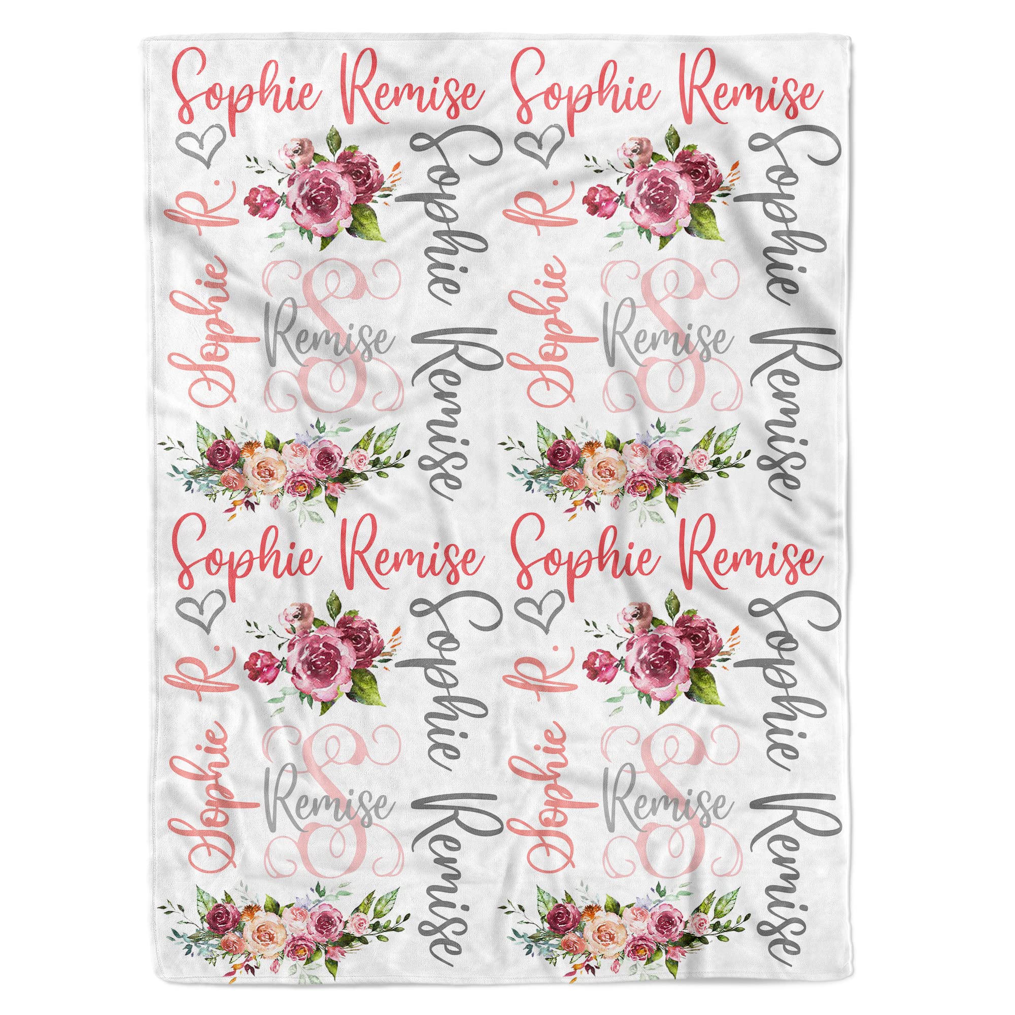 Custom Personalized Baby Blanket for Girls with Name - Monogram HA63 - Soft Nursery Blanket for Newborn Gifts, Christening, Baby Shower & Photo Props