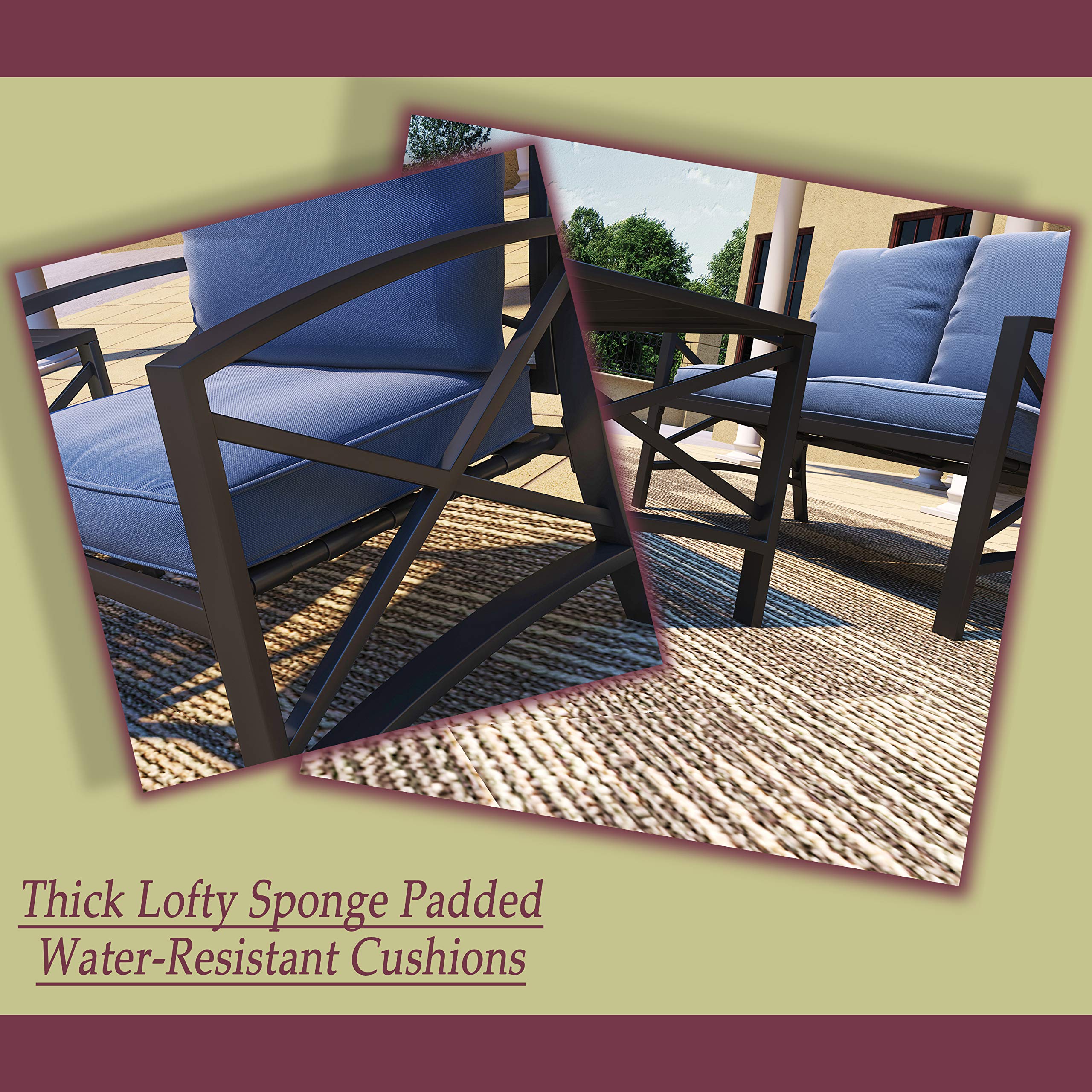 Modern Outdoor Patio Conversation Sectional Set - 2-Piece Loveseat with Cushions & Coffee Table, Durable Metal Frame - Perfect for Poolside, Backyard, Lawn or Garden Relaxation (Blue)