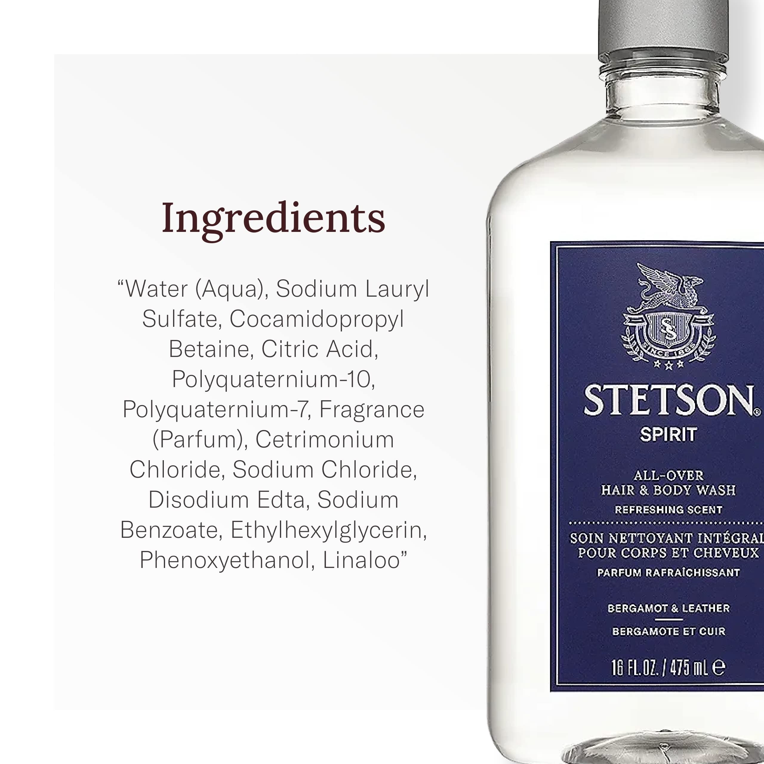 Stetson Spirit All Over Hair & Body Wash 3 Pack - Gentle Cleansing for Men & Women - Perfect for Gym, Travel & Daily Shower