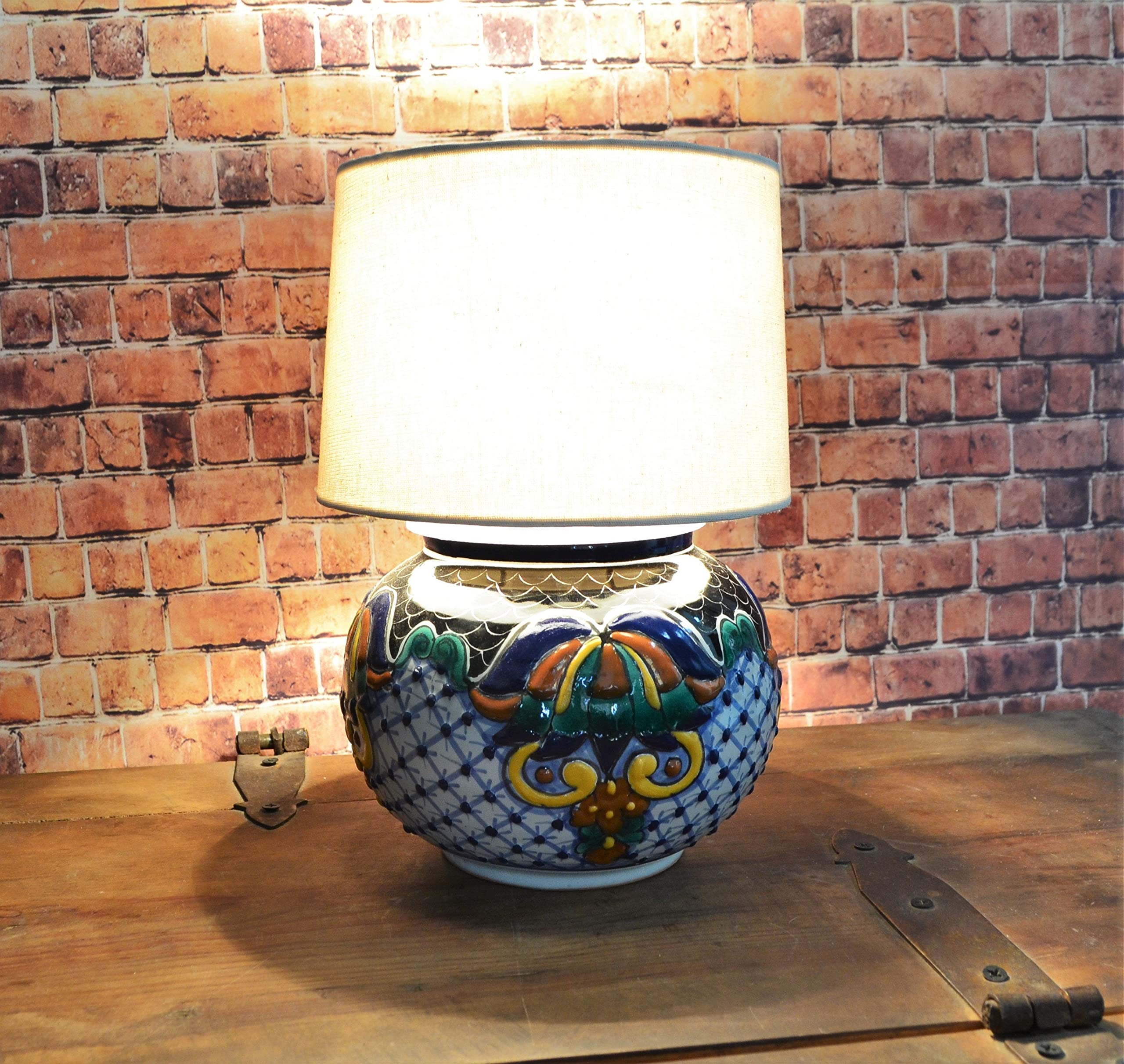 Talavera Bedside Lamp - Handcrafted Ceramic Table Lamp with Mexican Pitcher Design, Decorative Vase Lamp for Bedroom & Living Room (CM352) | Perfect for Home Decor, Gift Giving & Cultural Accent Lighting