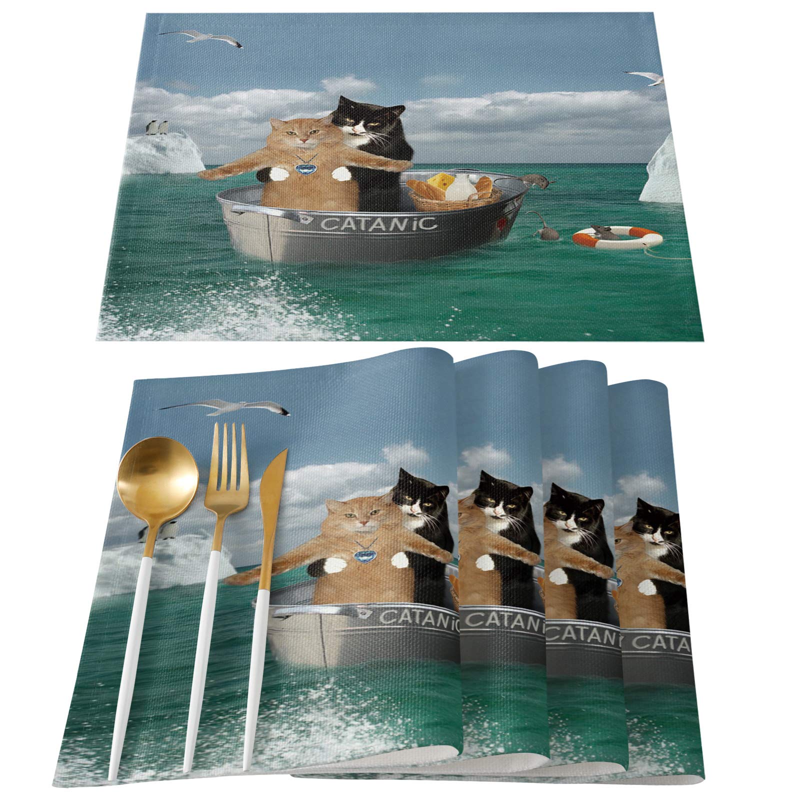 6-Pack Round Non-Slip Heat Resistant Cat-Themed Placemats for Dining Table - Romantic Funny Valentine's Day Decor, Washable Kitchen Table Mats for Women, Men & Kids - Perfect for Family Dinners & Holiday Gatherings