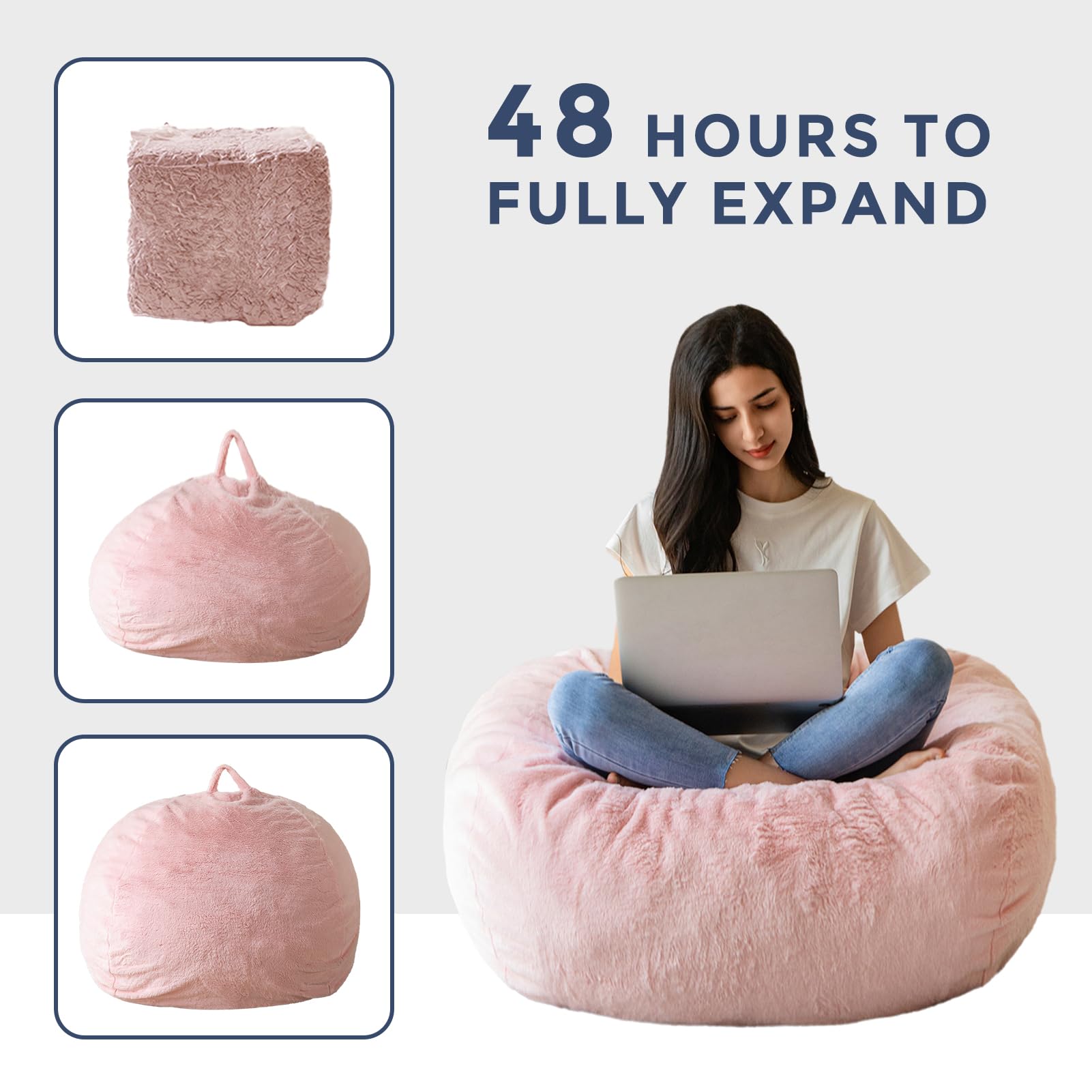 MAXYOYO 3ft Ultra Soft Fur Bean Bag Chair for Adults - Shaggy Pink Lazy Sofa for Living Room, Bedroom & Lounge | Perfect for Relaxing, Gaming & Movie Nights