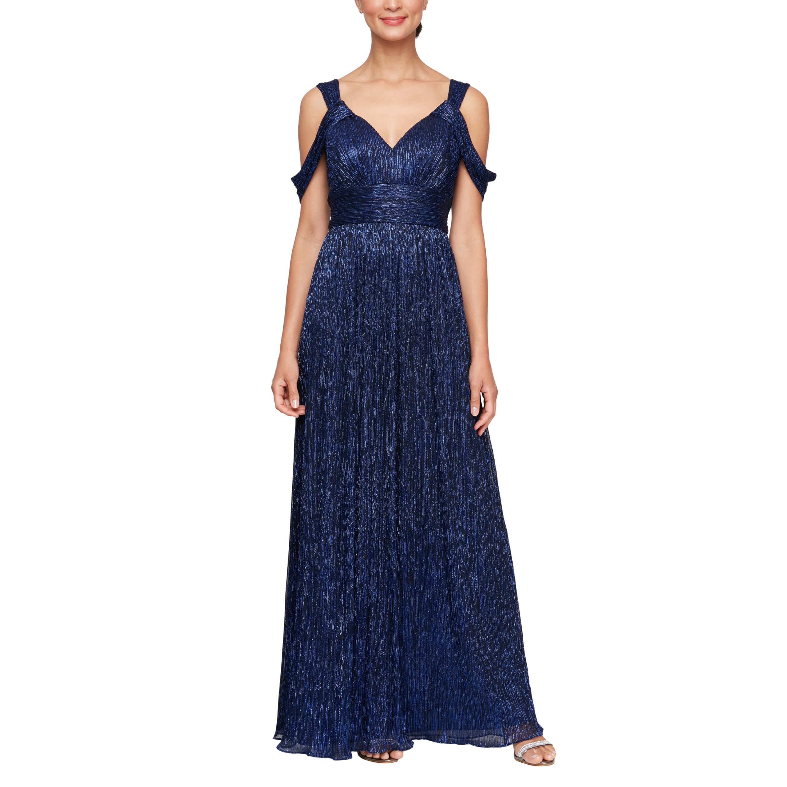 Alex Evenings Women's Long Cold Shoulder Dress - Elegant Mother of The Bride & Wedding Guest Gown for Formal Events (Petite & Regular Sizes) | Perfect for Weddings, Galas, Cocktail Parties & Special Occasions