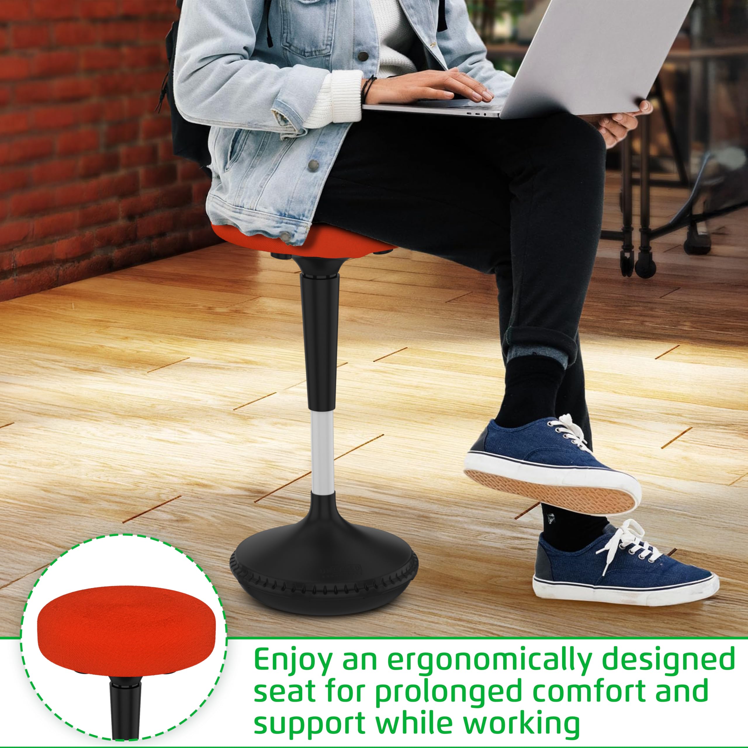 Ergonomic Wobble Stool - Adjustable Height Standing Desk Chair for Active Sitting, Flexible Seating for Office & Classroom - ADHD Friendly Wobble Chair for Improved Focus & Posture | Perfect for Home Office, School & Workstations