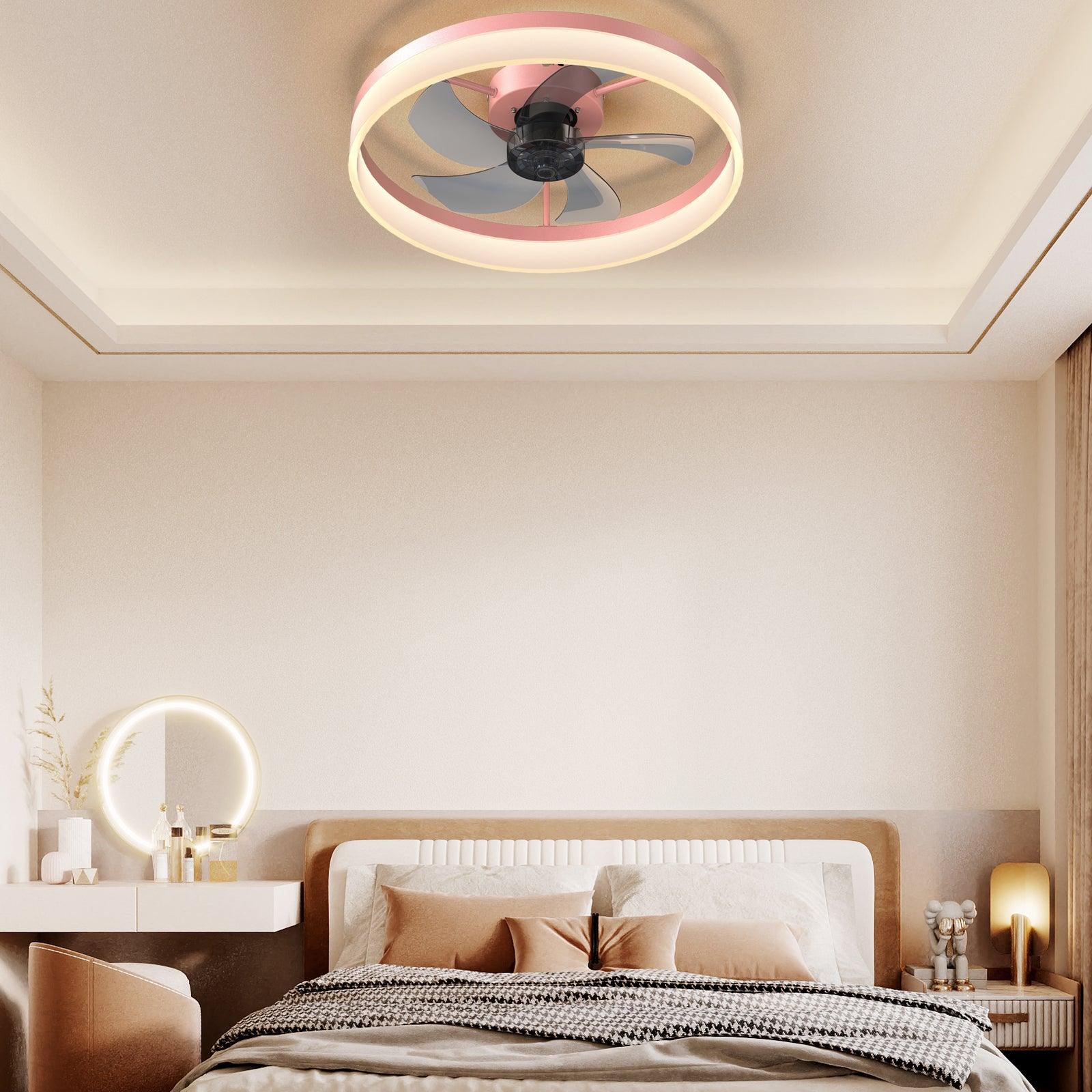 Modern Dimmable LED Ceiling Fan with Light - Ultra-Thin Embedded Installation, Pink - Perfect for Bedroom, Living Room & Home Office