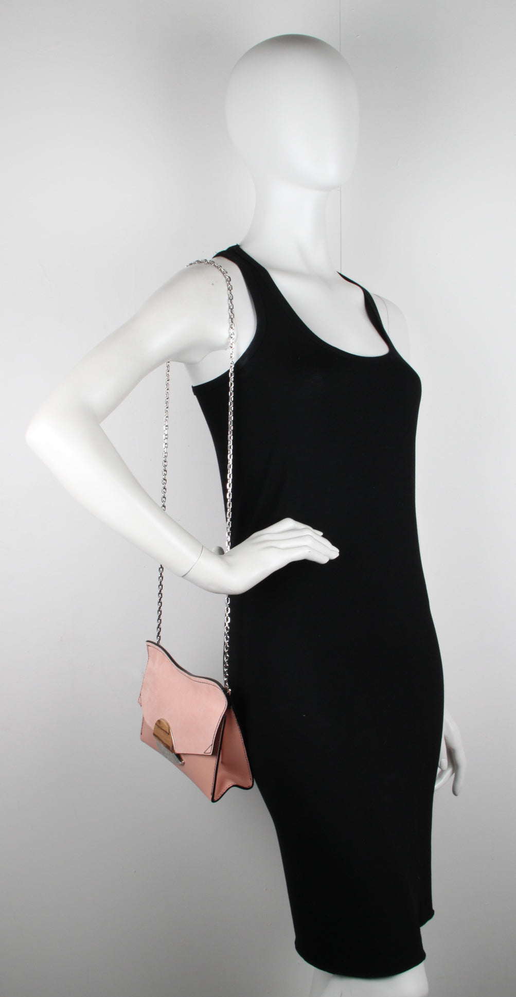 PS Small Curl Chain Clutch Bag - Grain & Suede Leather Crossbody Purse for Women, Blush Pink Evening Clutch for Parties, Weddings & Date Nights