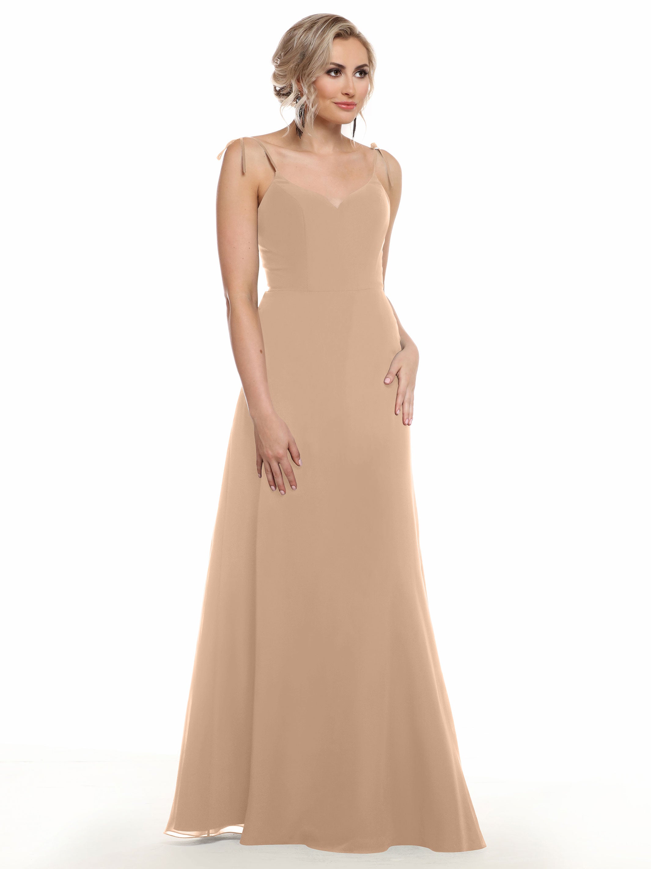 Elegant 80144 Chiffon A-Line Bridesmaid Dress with V-Neck & Spaghetti Straps - Perfect for Weddings, Formal Events & Special Occasions