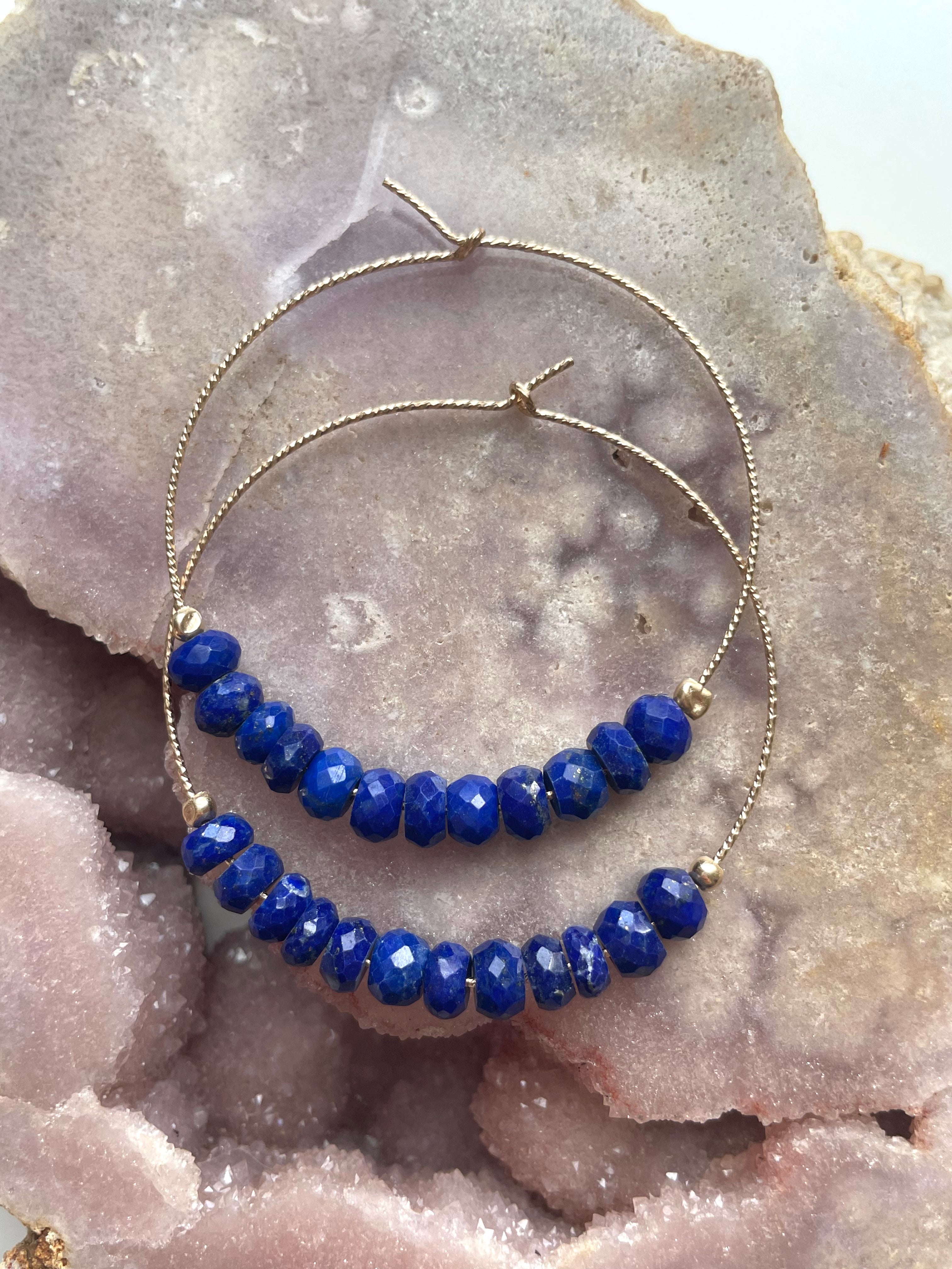 Lapis Lazuli Hoop Earrings - Natural Stone Jewelry for Women | Elegant Blue Gemstone Earrings for Everyday Wear & Special Occasions