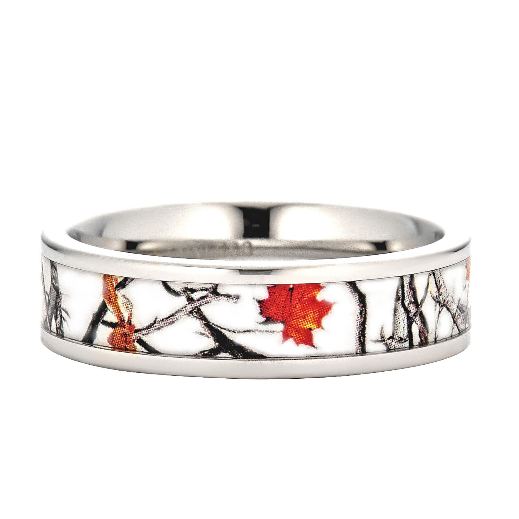 Snow Camo White Camo Ring for Women & Men - Wedding Band, Engagement Ring, Promise Ring - Durable Stainless Steel Camouflage Jewelry - Perfect for Outdoor Weddings, Hunting Trips & Military-Themed Proposals