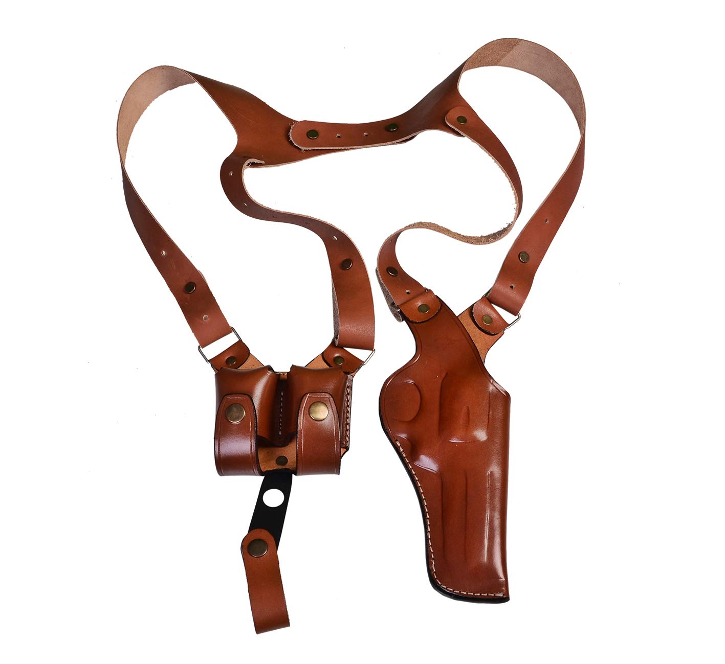 Genuine Leather Vertical Shoulder Holster for S&W Model 686 .357 Magnum 6-Shot Revolver - Double Magazine Pouch - Right Hand Draw - Brown or Black - Concealed Carry for Outdoor Activities & Professional Use