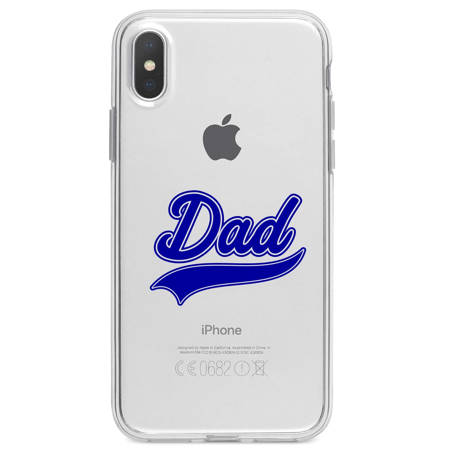 DistinctInk Clear Shockproof Hybrid Case for iPhone X/XS (5.8 Inch) - TPU Bumper with Acrylic Back & Tempered Glass Screen Protector - Dad Word Graphic Blue - Perfect for Everyday Protection and Style