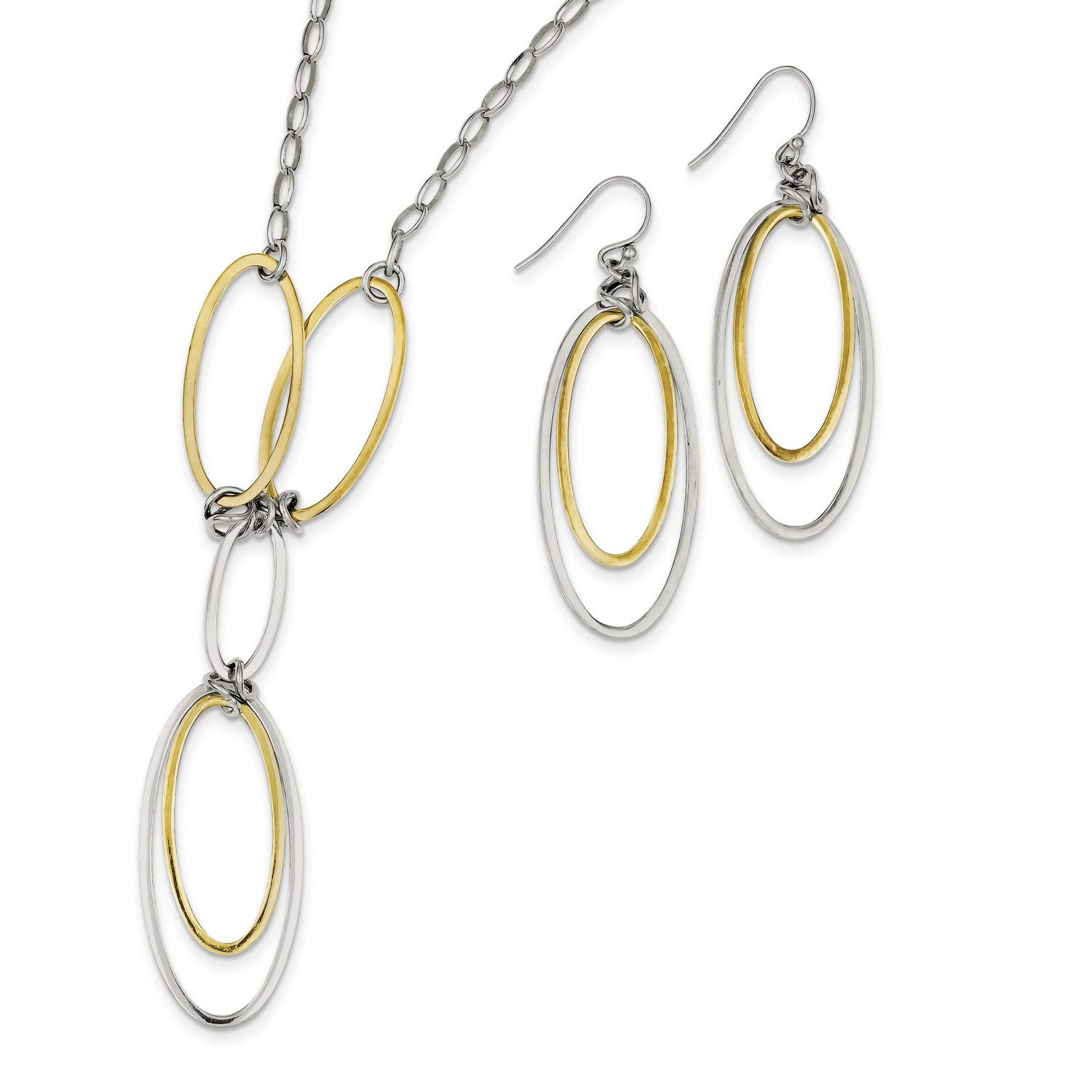 Sterling Silver Vermeil Polished Drop Necklace & Earrings Set - 57x20mm Elegant Jewelry for Women, Gift for Her, Perfect for Weddings, Parties & Special Occasions