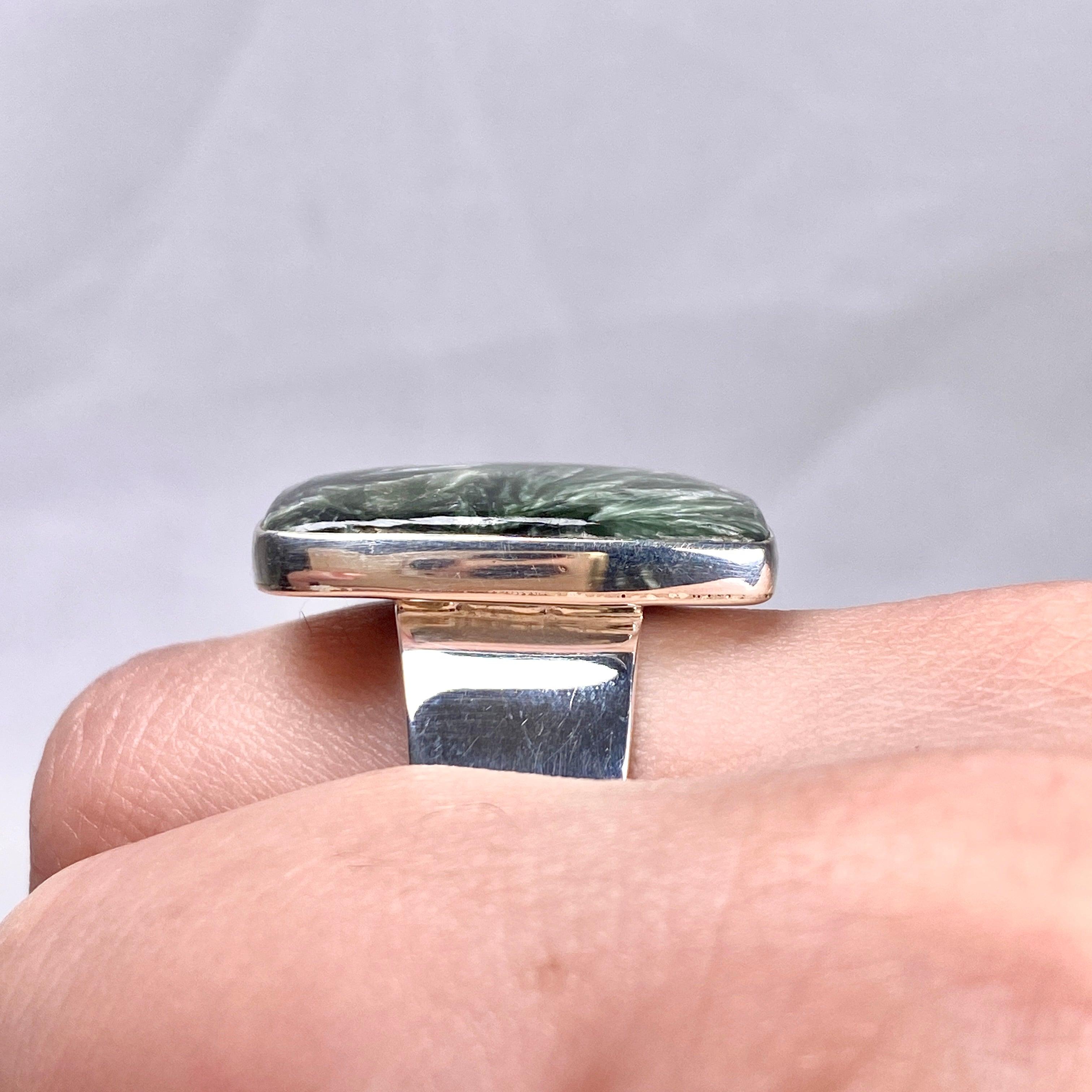 Seraphinite Rectangular Ring Size 12 KRGJ2828 – Elegant Green Gemstone Jewelry for Women, Perfect for Weddings, Parties & Special Occasions