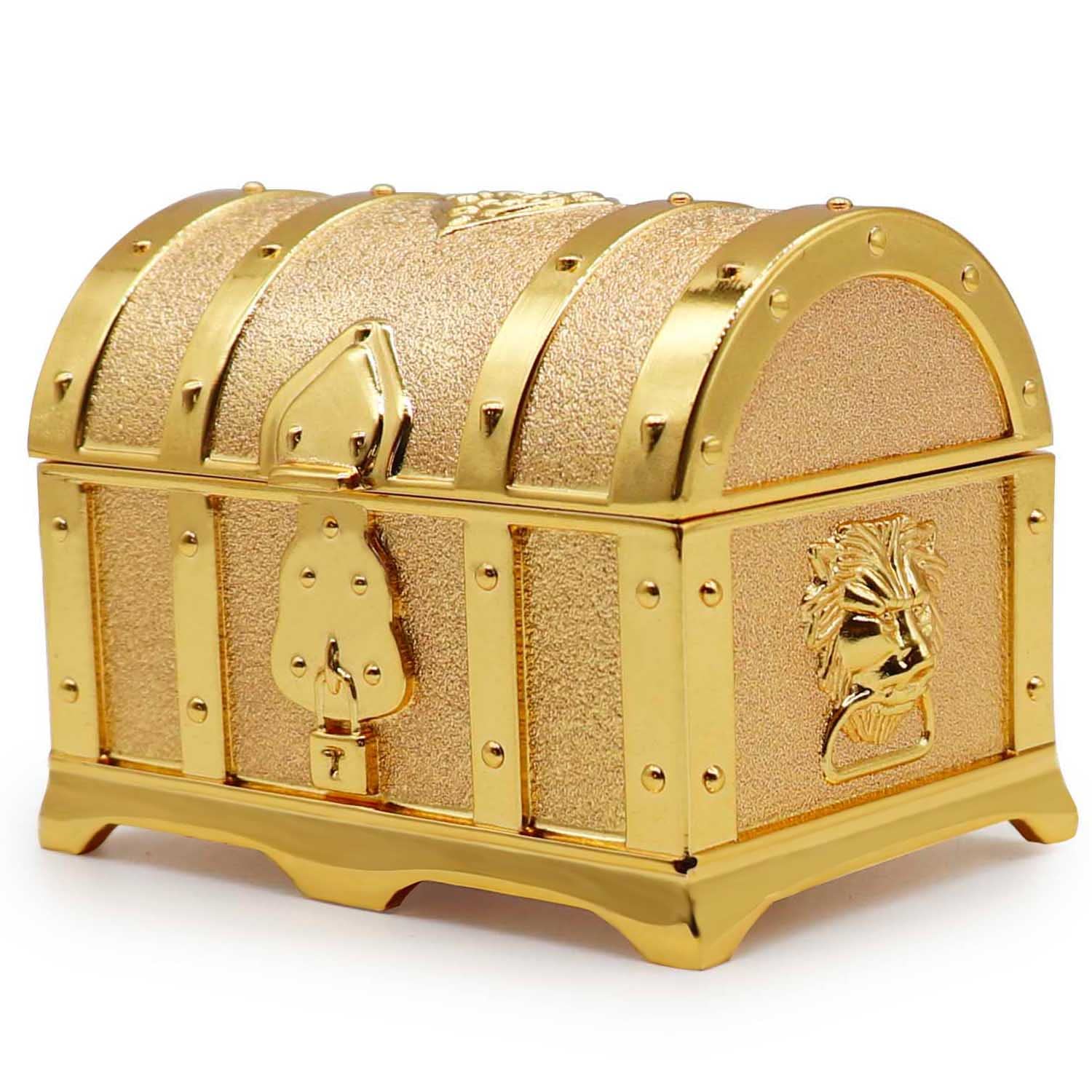 Vintage Metal Treasure Chest Jewelry Box - Small Gold Rectangle Trinket Box for Women & Girls, Perfect for Rings, Necklaces & Keepsakes | Gift Idea for Her, Birthday, Anniversary & Special Occasions