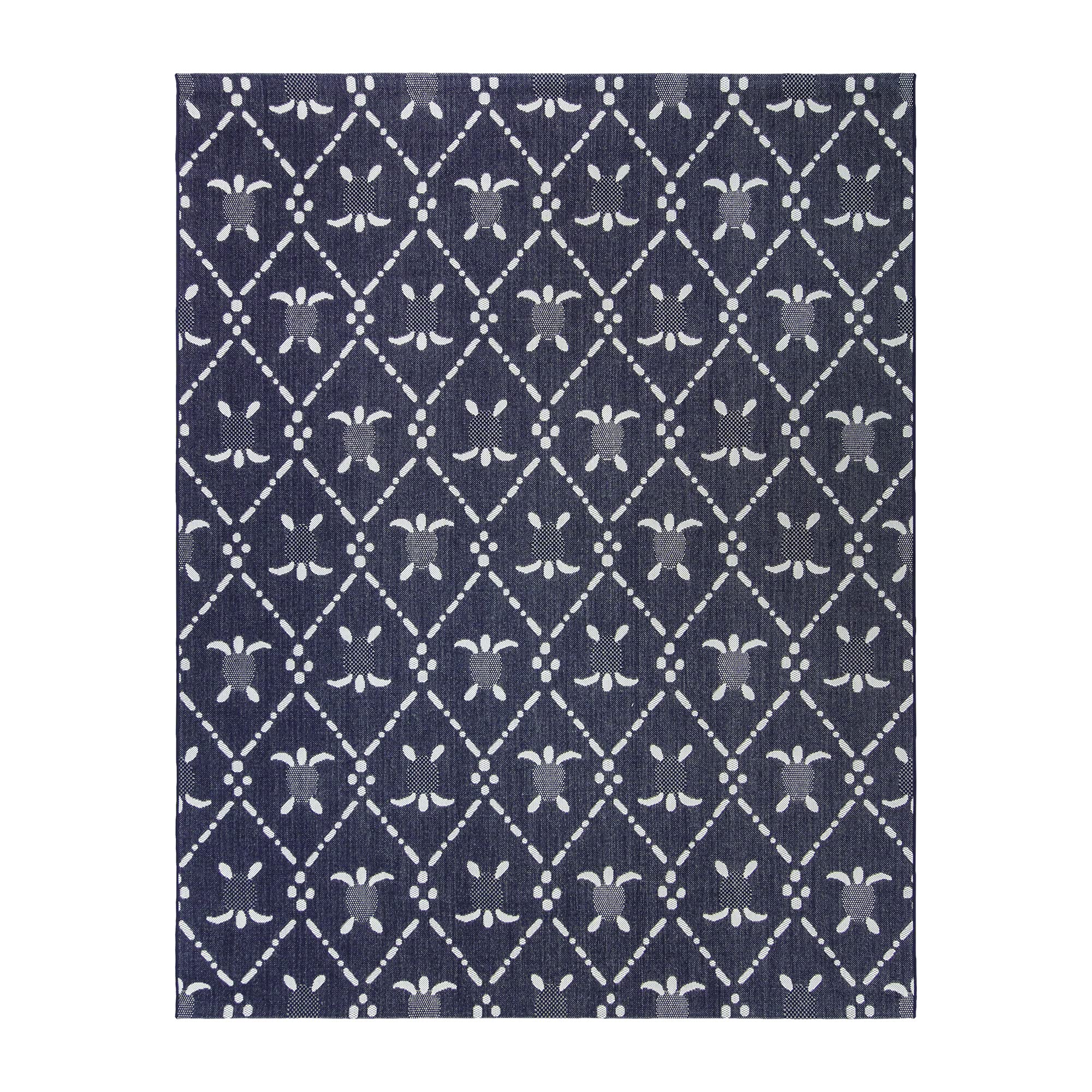 Premium Gertmenian Indoor/Outdoor Kona Coast Area Rug by Reyn Spooner - 9x13 Extra Large UV & Stain Resistant - Navy Blue Turtle Geometric Design - Perfect for Patio, Deck, Poolside & Living Room Decor
