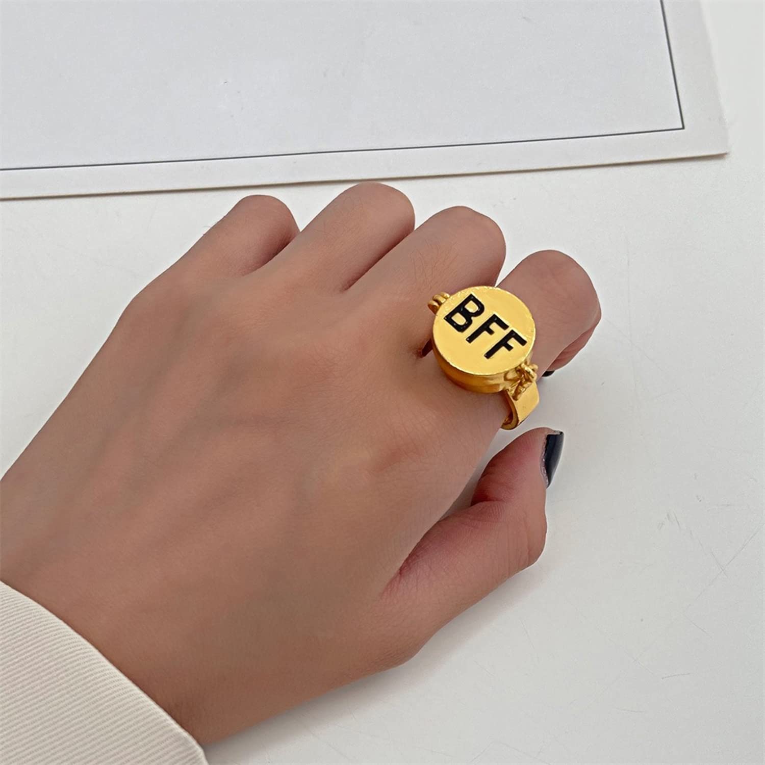 Spongebob BFF Rings for Best Friends - 14k Gold Plated Adjustable Friendship Rings for Teens - Cute Matching Jewelry Gifts for Girls & Boys (1 Pair) - Perfect for Birthdays, Anniversaries & Best Friend Day