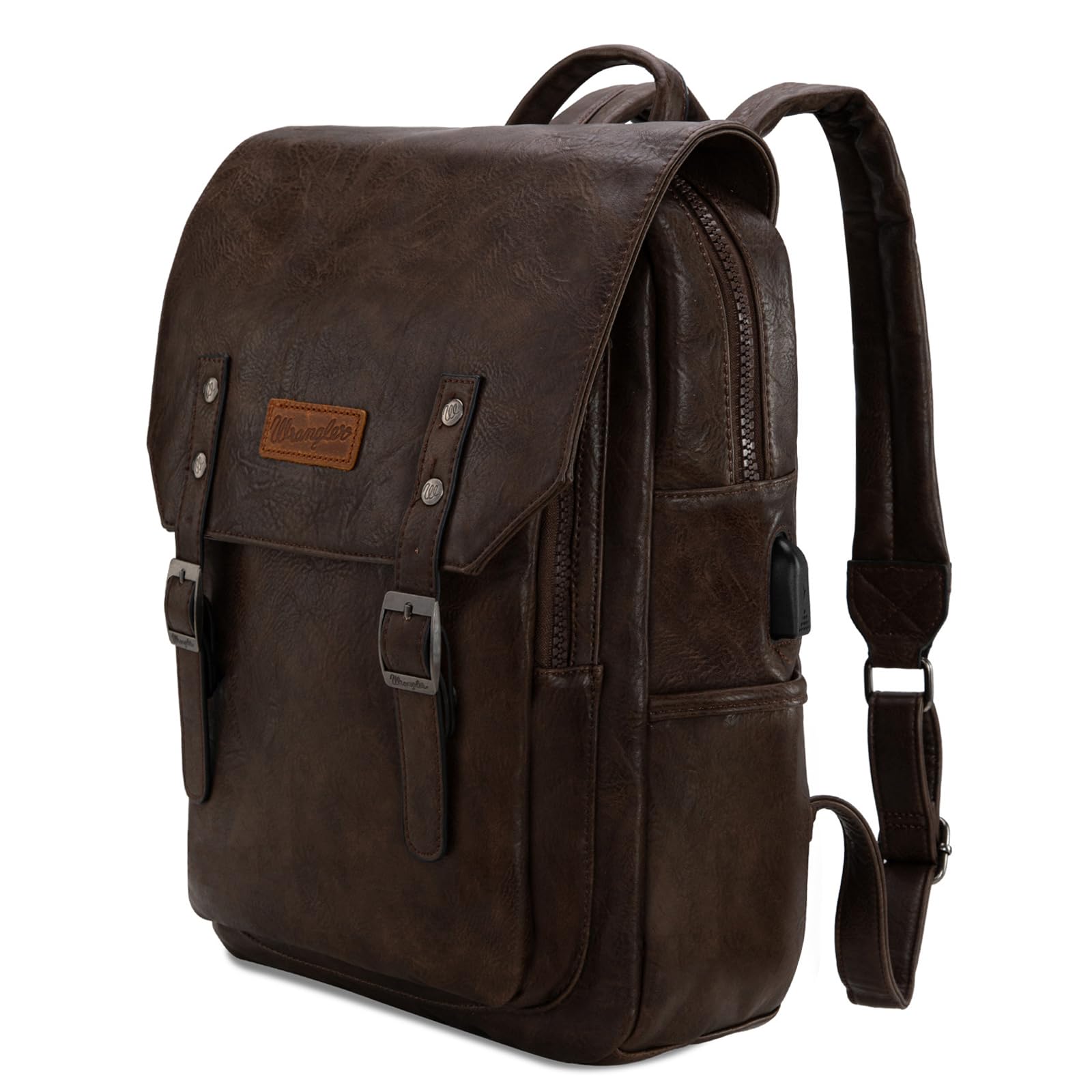 Wrangler Vegan Leather Laptop Backpack for Men & Women - Stylish Unisex Work & Travel Backpack - Perfect for Office, School & Commuting