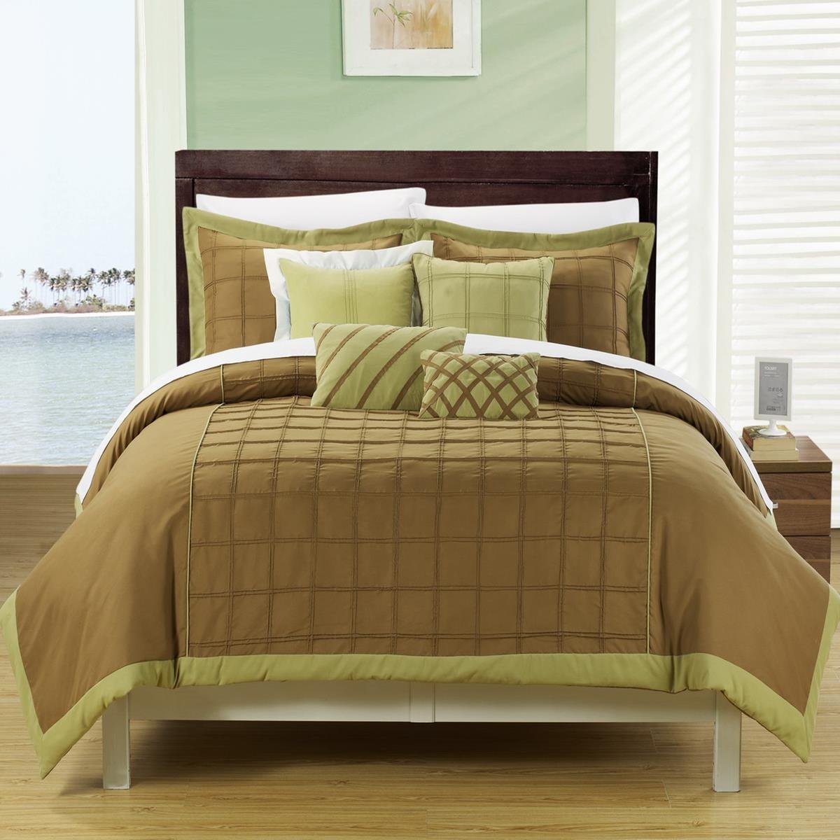 Chic Home Rhodes 8-Piece Comforter Set Queen Size in Sage Green - Soft Bedding Collection for Cozy Bedroom Decor & Guest Room Essentials