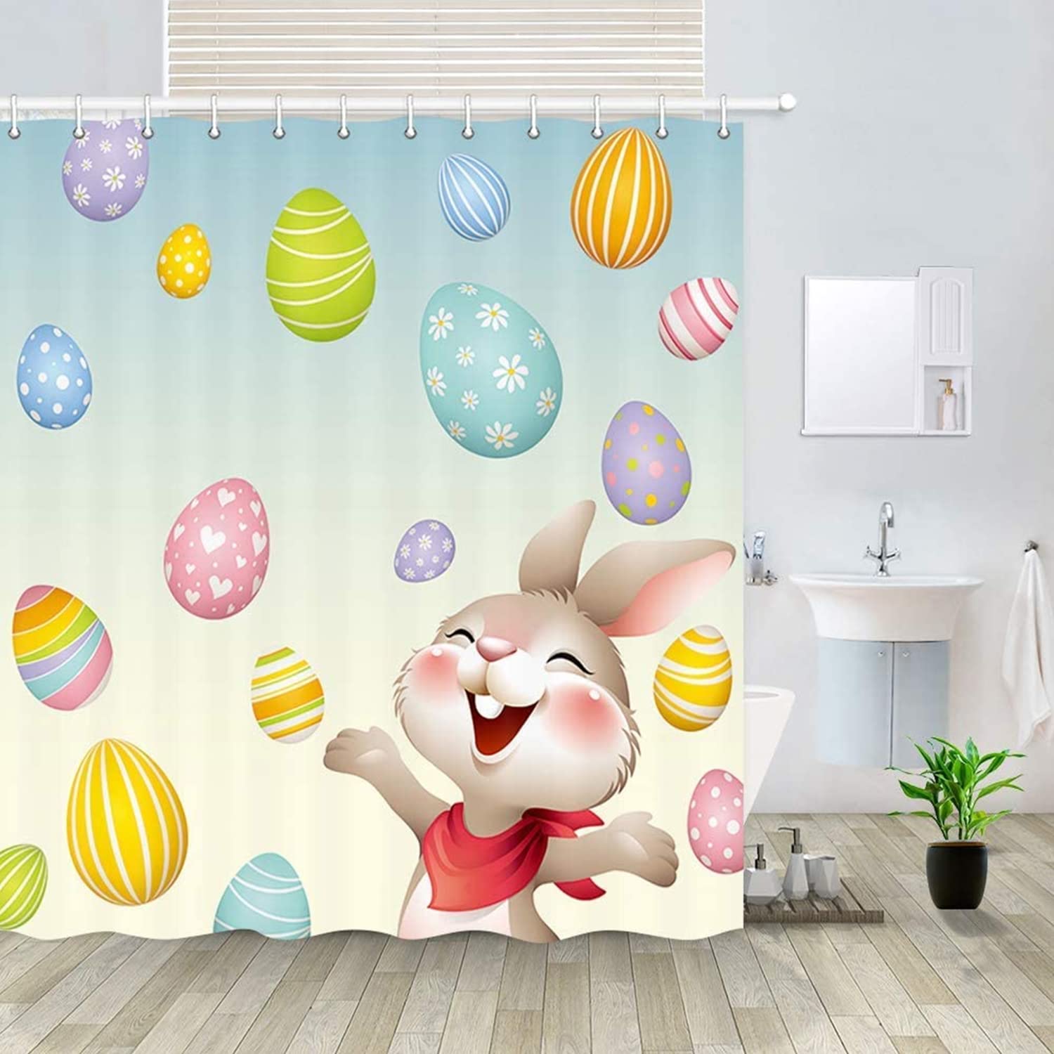 Funny Easter Shower Curtain Set - Waterproof 72x72 Inch Bathroom Decor with Hooks | Holiday Home Decoration for Spring & Easter Celebrations