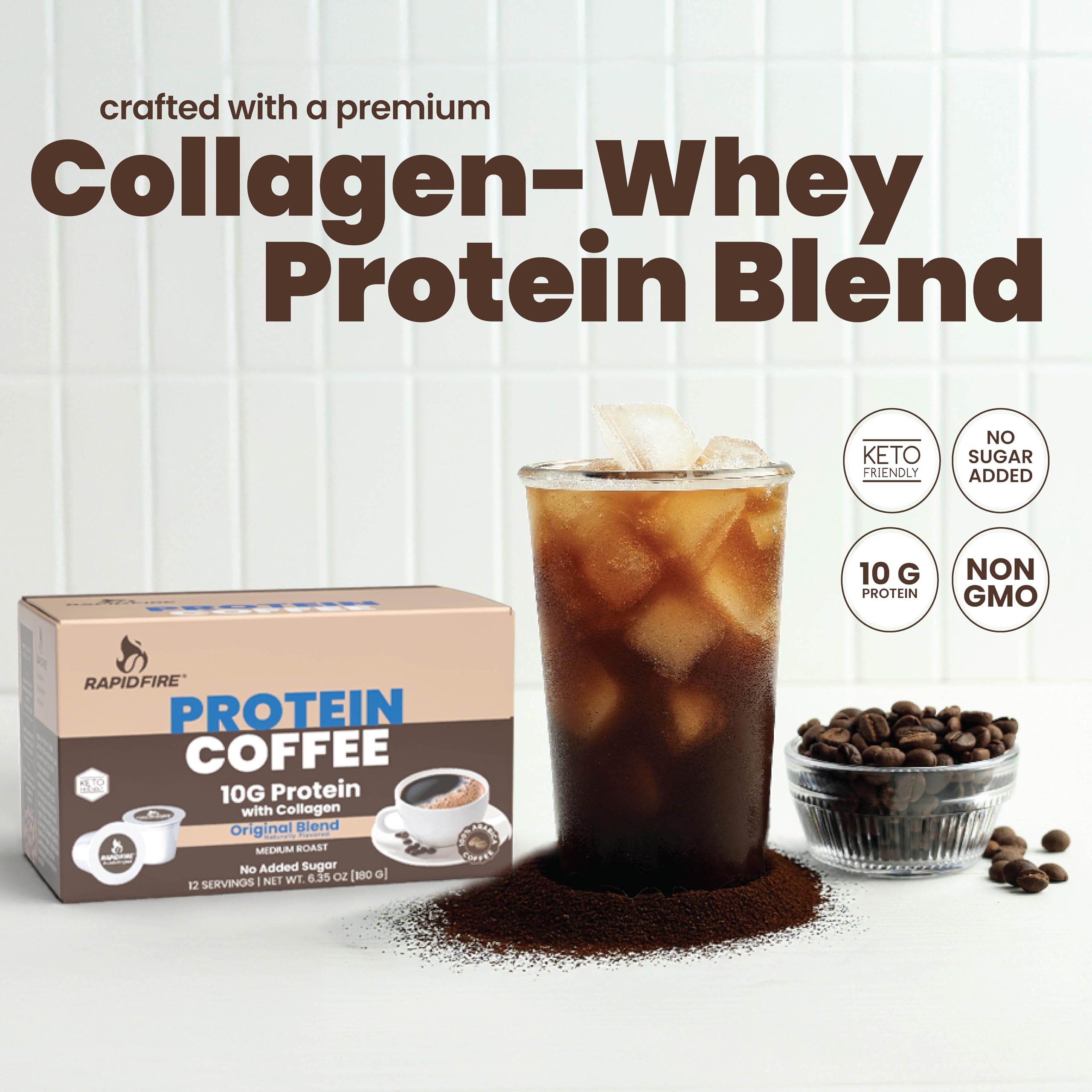 Keto-Friendly Protein Coffee with Collagen - 10g Protein, Vitamins & Minerals - Original Blend K-Cup Pods (12 Count) - May Boost Metabolism & Energy - Great for Morning Routine, Workout Recovery & Office Productivity