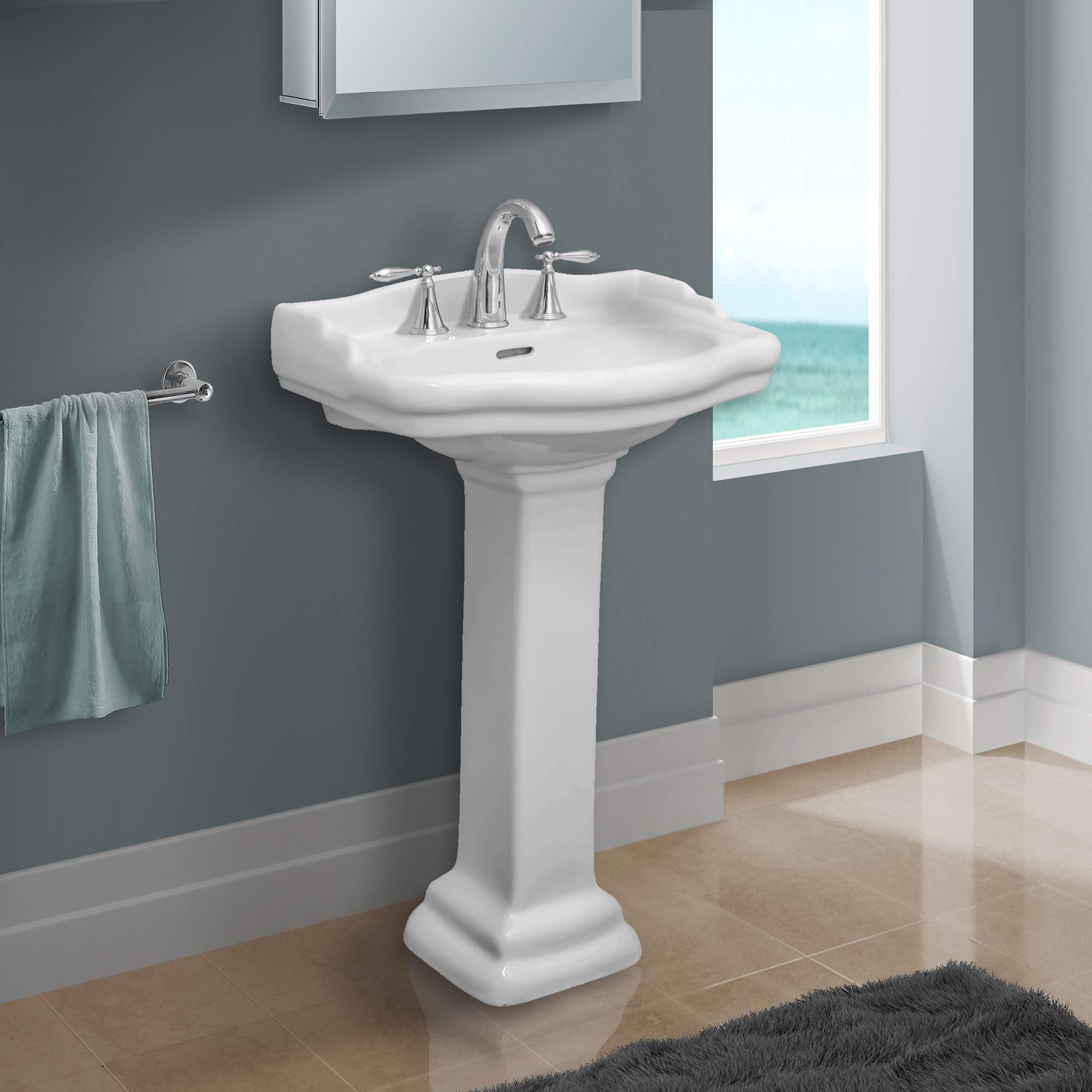 Fine Fixtures Roosevelt 18-Inch Pedestal Bathroom Sink - Durable Vitreous China Ceramic with 4-Inch 3-Hole Faucet - Modern Small Vanity for Powder Rooms, Guest Baths & Space-Saving Designs