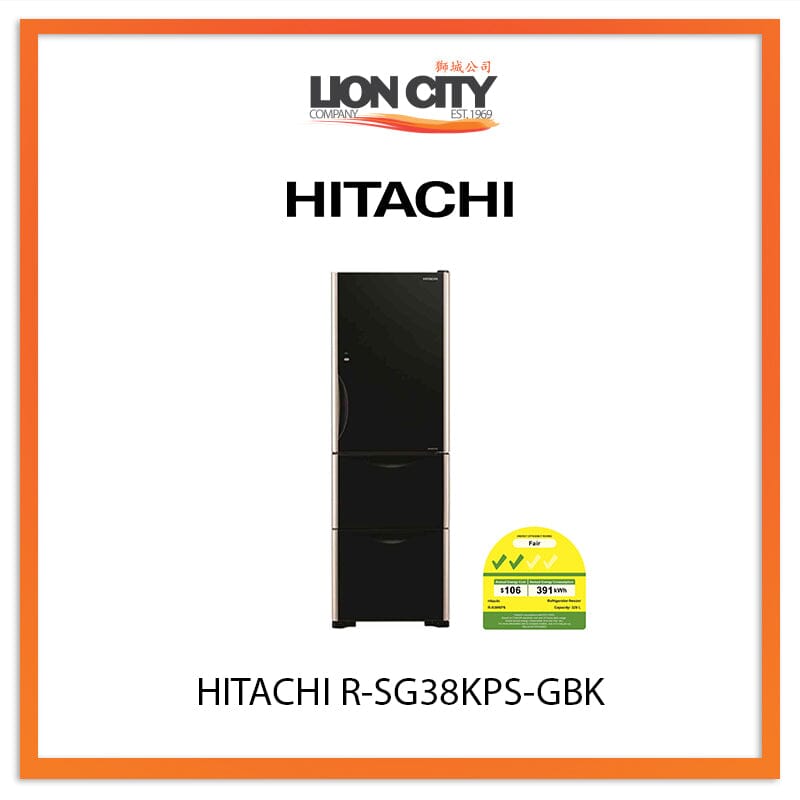 Hitachi 329L 3-Door Refrigerator R-SG38KPS GBK - Energy Efficient, Spacious Freezer & Fridge for Modern Kitchens, Perfect for Family Homes & Open-Plan Living
