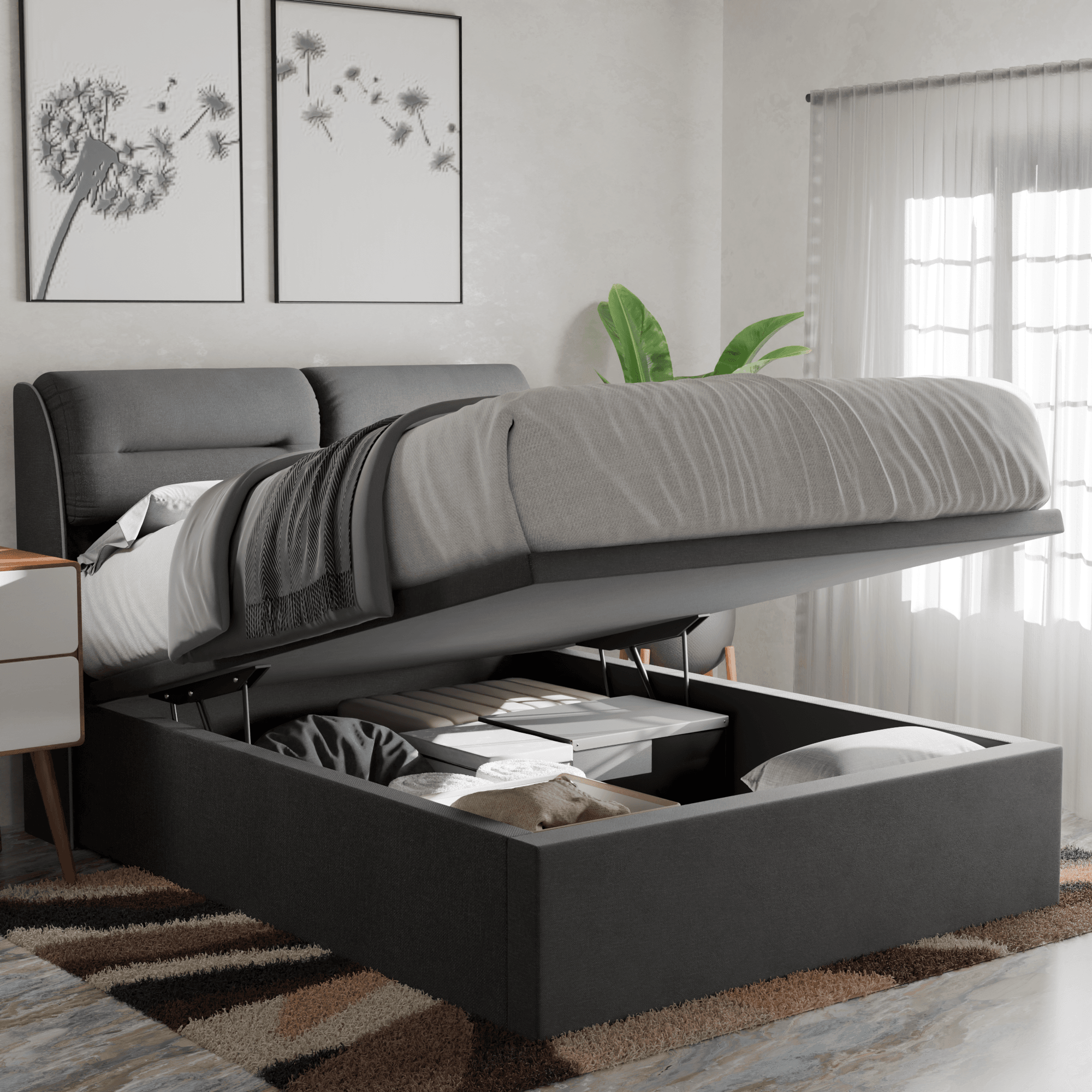 Hanubee Waterproof Fabric Storage Bed with Underbed Drawers - Space Saving Organizer for Bedroom, Dorm, or Guest Room
