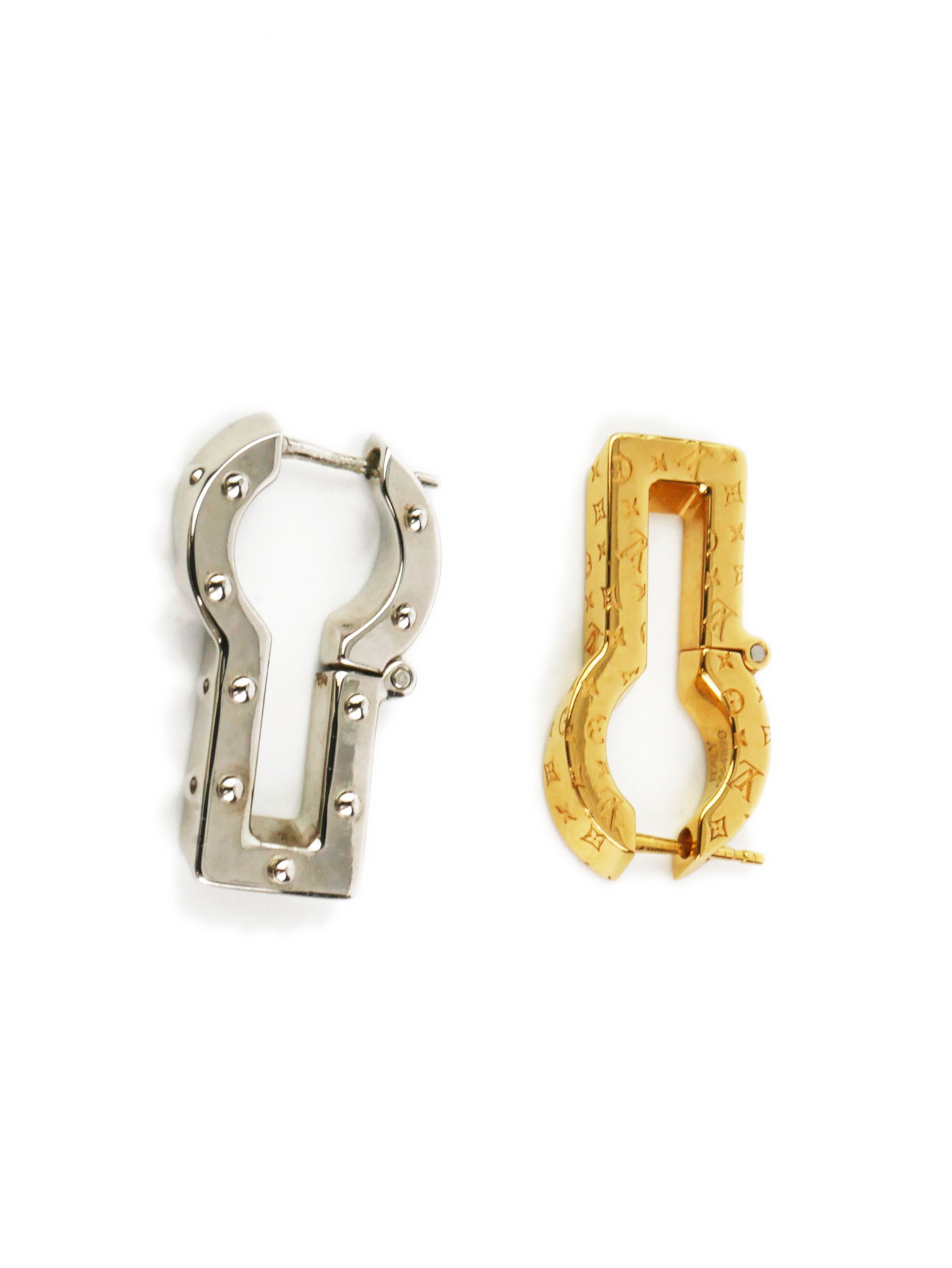 Authentic Louis Vuitton Gold & Silver Twin Lock Stud Earrings - Luxury Fashion Jewelry for Women, Perfect for Parties, Weddings & Special Occasions
