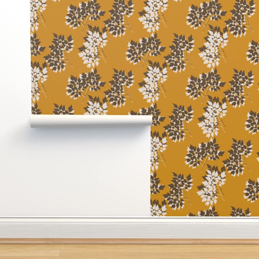 Peel & Stick Removable Wallpaper - 9ft x 2ft Autumn Leaves Mustard Botanical Fall Design | Self-Adhesive Wall Decal for Bedroom, Living Room, Nursery & Office Decor