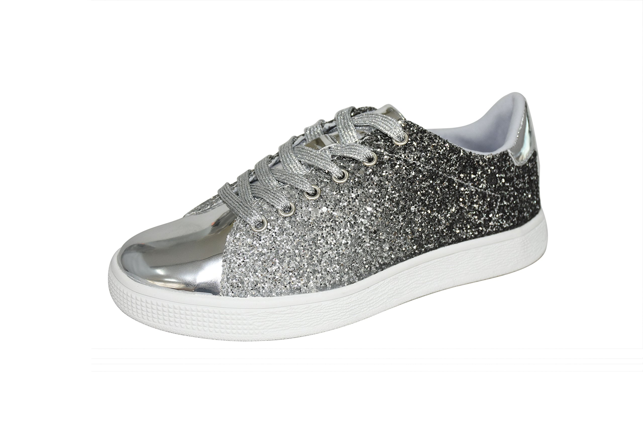 LUCKY STEP Women's Glitter Sneakers - Sparkly Lace Up Fashion Shoes for Casual Wear, Parties & Everyday Outfits