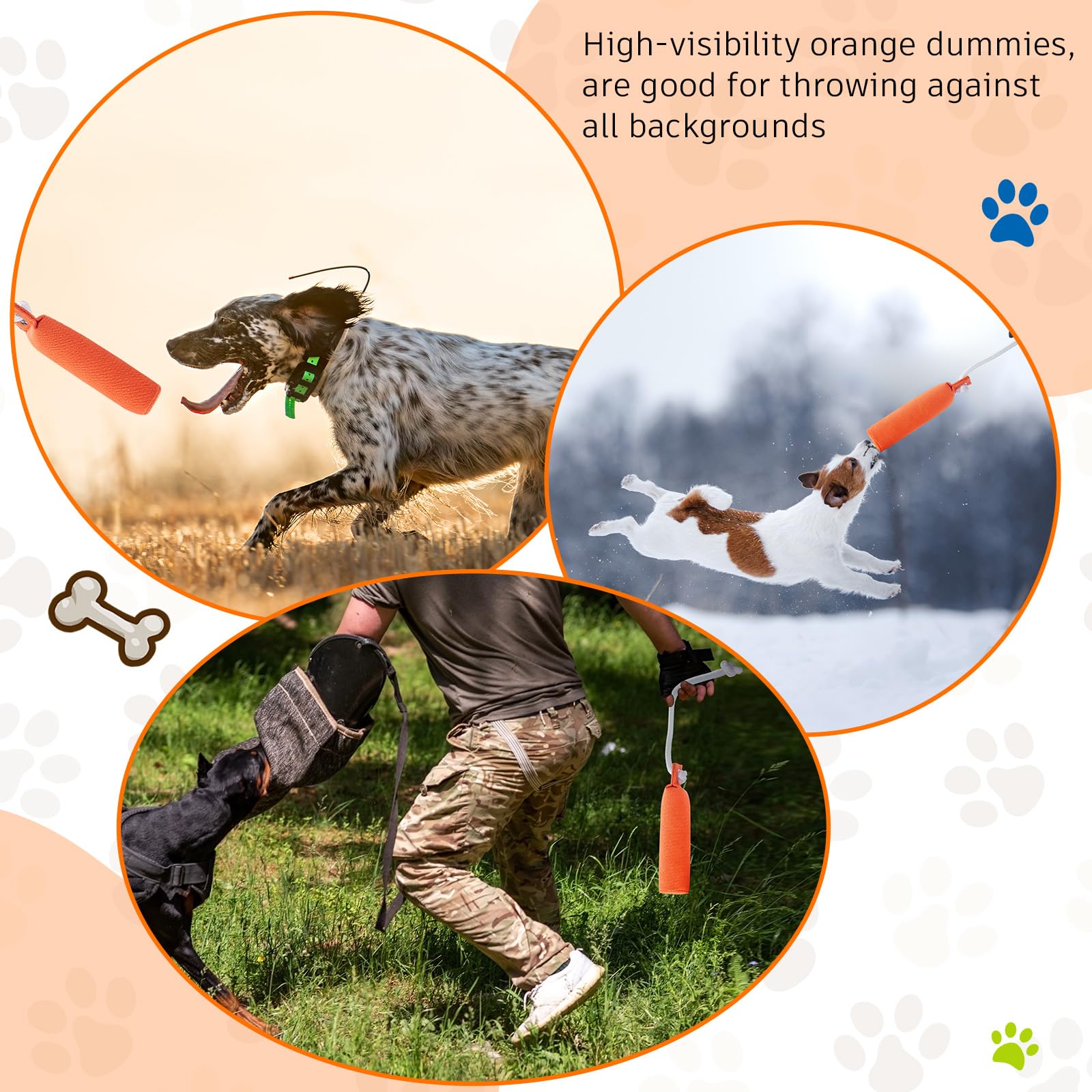 2 Pack Orange Dog Training Bumpers - 9.8 x 2.8 Inch Canvas Hunting Dummy for Retrieval Practice, Field Training & Outdoor Dog Exercises (Not Chew Toys) - Perfect for Hunting Dogs, Retrievers & Field Training Sessions
