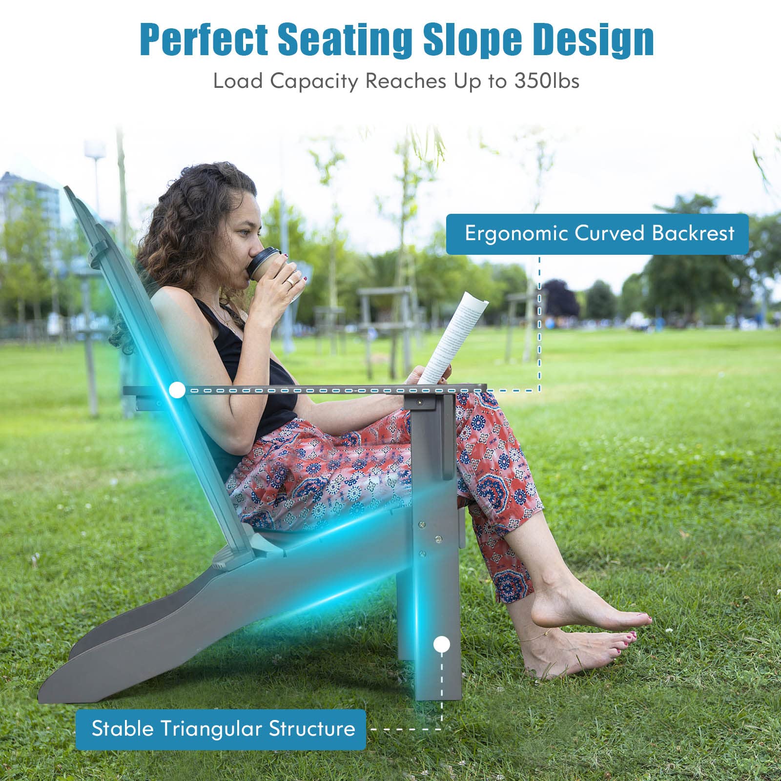 Tangkula Acacia Wood Adirondack Chair - Weather-Resistant Outdoor Lounge Chair with Slatted Seating for Patio, Garden, Poolside & Backyard Relaxation