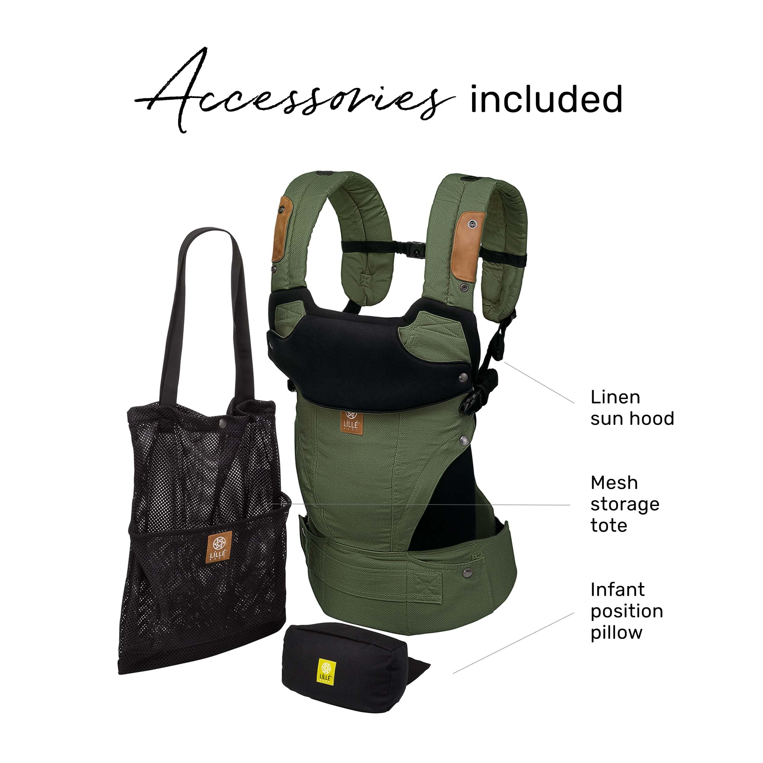 Lillebaby Elevate Ergonomic 6-in-1 Baby Carrier for Newborn to Toddler (7-45 lbs) - 360° Adjustable, Lumbar Support, Inward & Outward Facing - Includes Tote Bag & Head Pillow - Perfect for Hands-Free Parenting, Shopping & Outdoor Adventures (Olive Green)