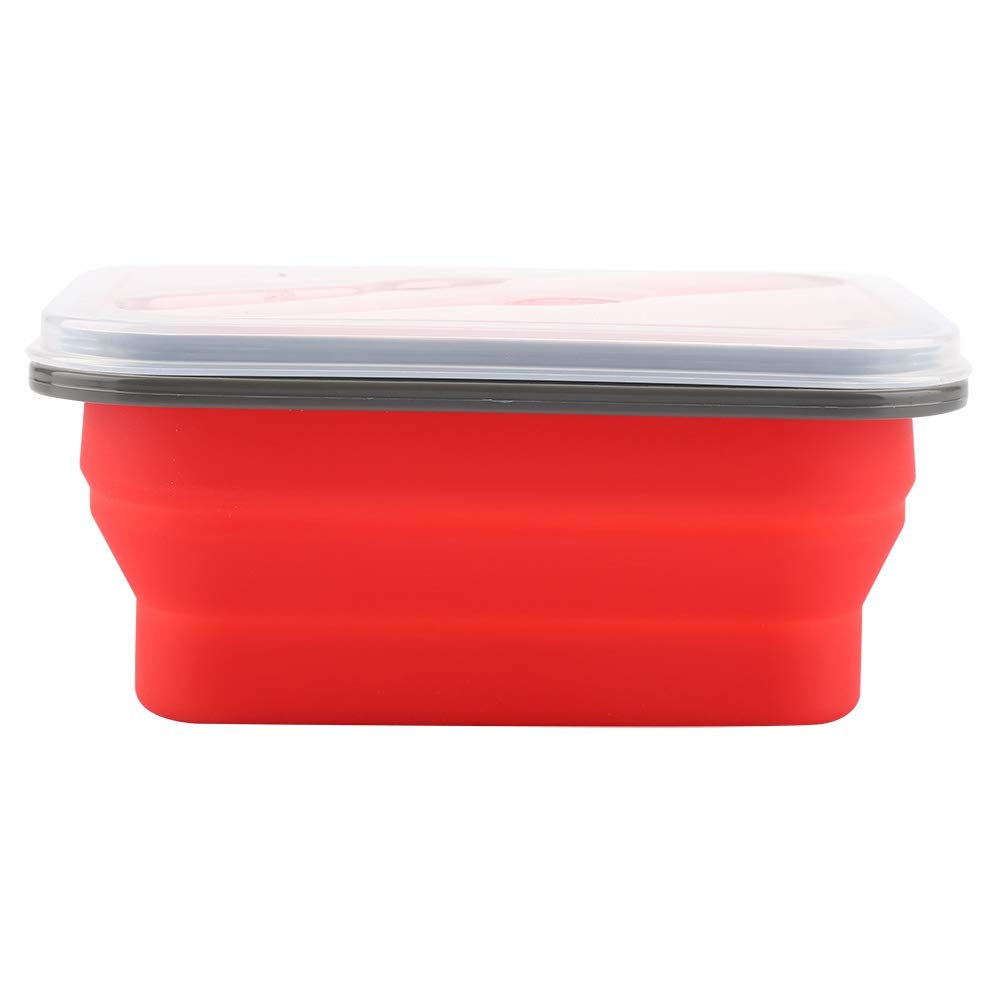 Aramox 600ml Collapsible Silicone Lunch Box - Red Portable Food Storage Container, Microwave & Dishwasher Safe Bento Box for Office, School, Picnics & Travel