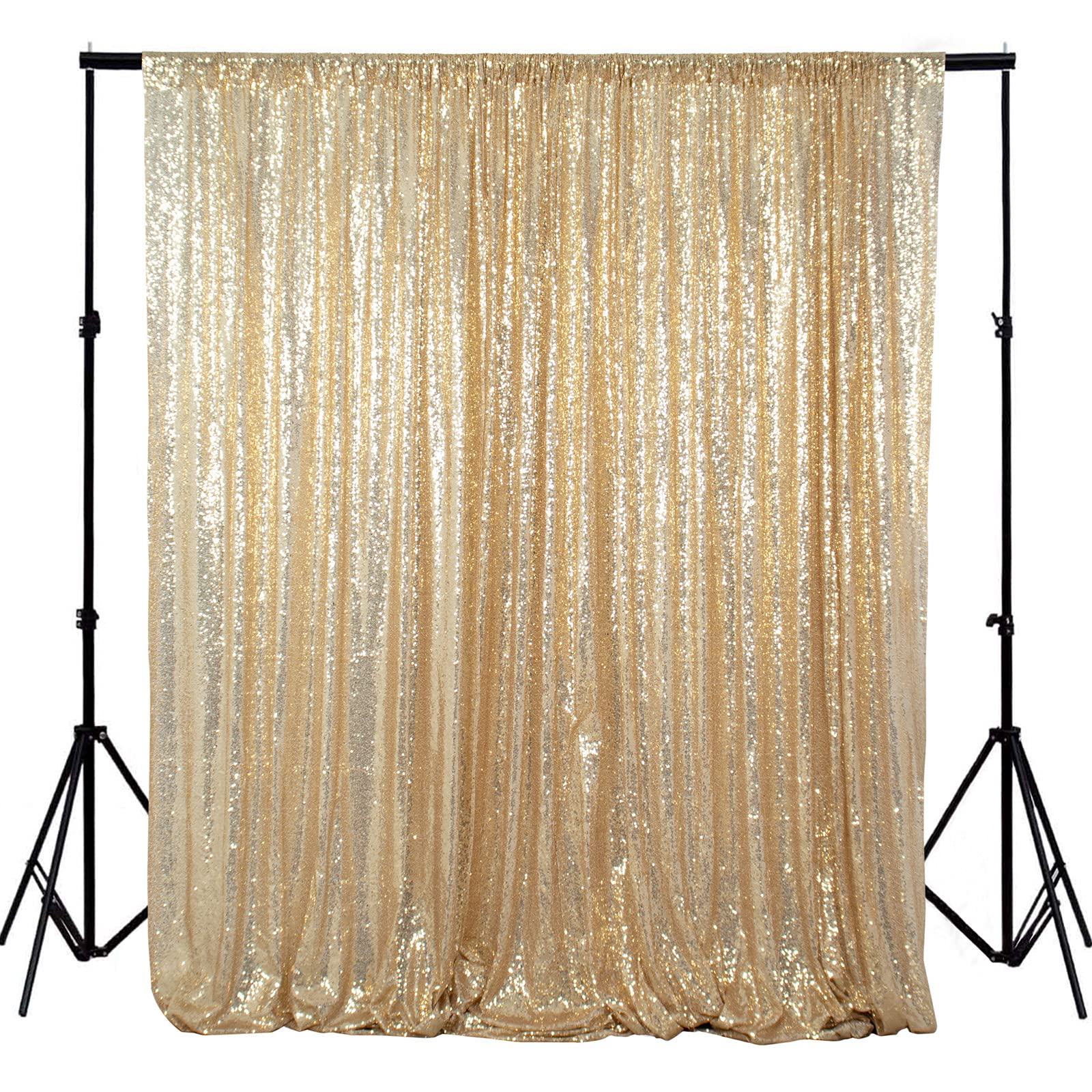 ShinyBeauty 4FTx7FT Light Gold Sequin Fabric Backdrop - Elegant Wedding & Rust Photography Curtain for Parties, Events, and Photo Booths - Perfect for Birthday Celebrations, Bridal Showers, and Professional Studio Shoots