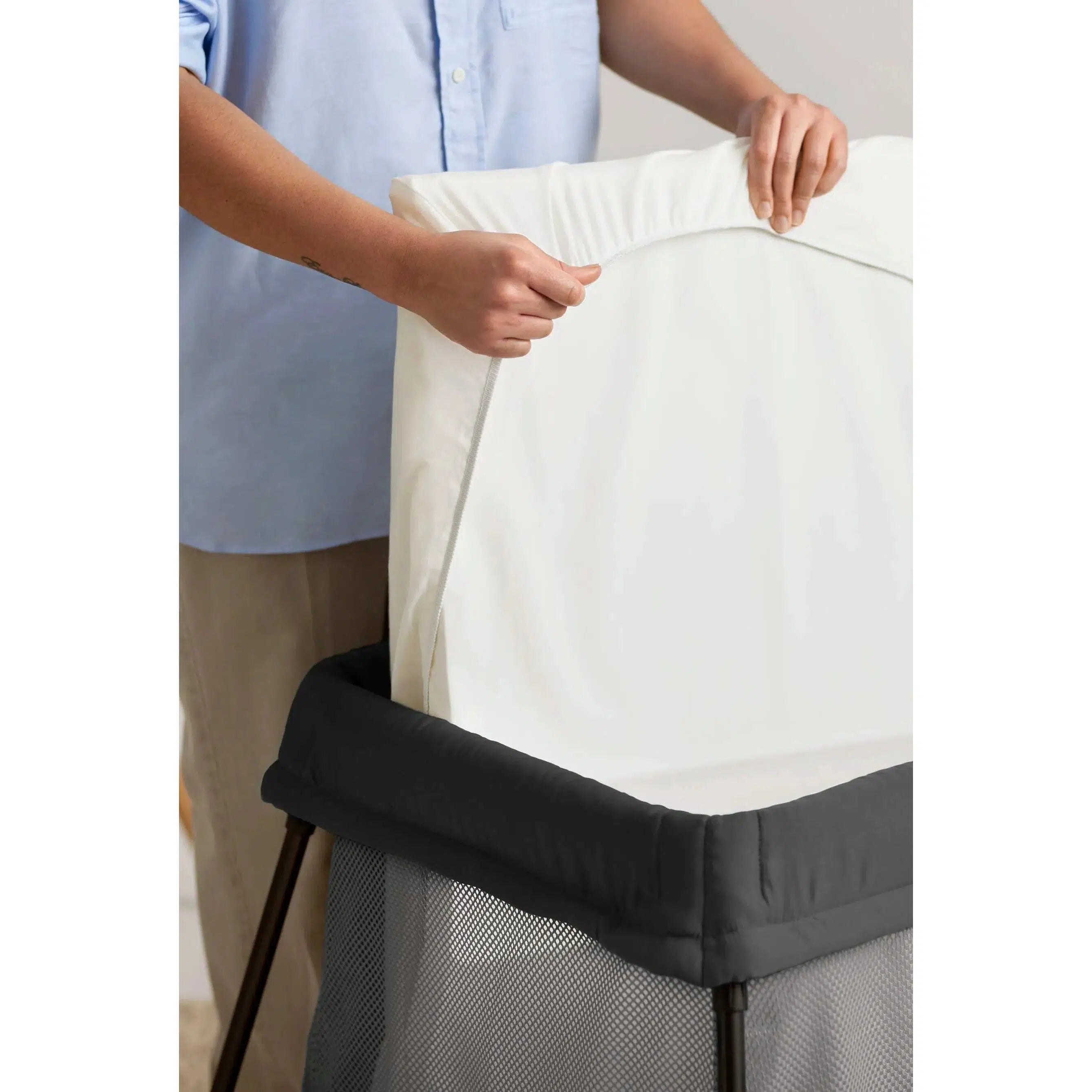 Baby Bjorn Organic Cotton Fitted Sheet for Travel Crib - Soft, Breathable & Hypoallergenic - Perfect for Nursery, Daycare & Family Trips