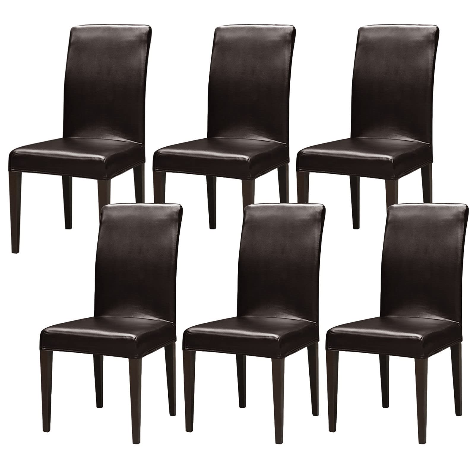 Premium PU Leather Dining Chair Covers - Stretchable, Waterproof Chair Slipcovers (Set of 6) - Soft Protector for Kitchen, Restaurant & Hotel Use - Perfect for Dining Rooms, Coffee Shops & Home Decor