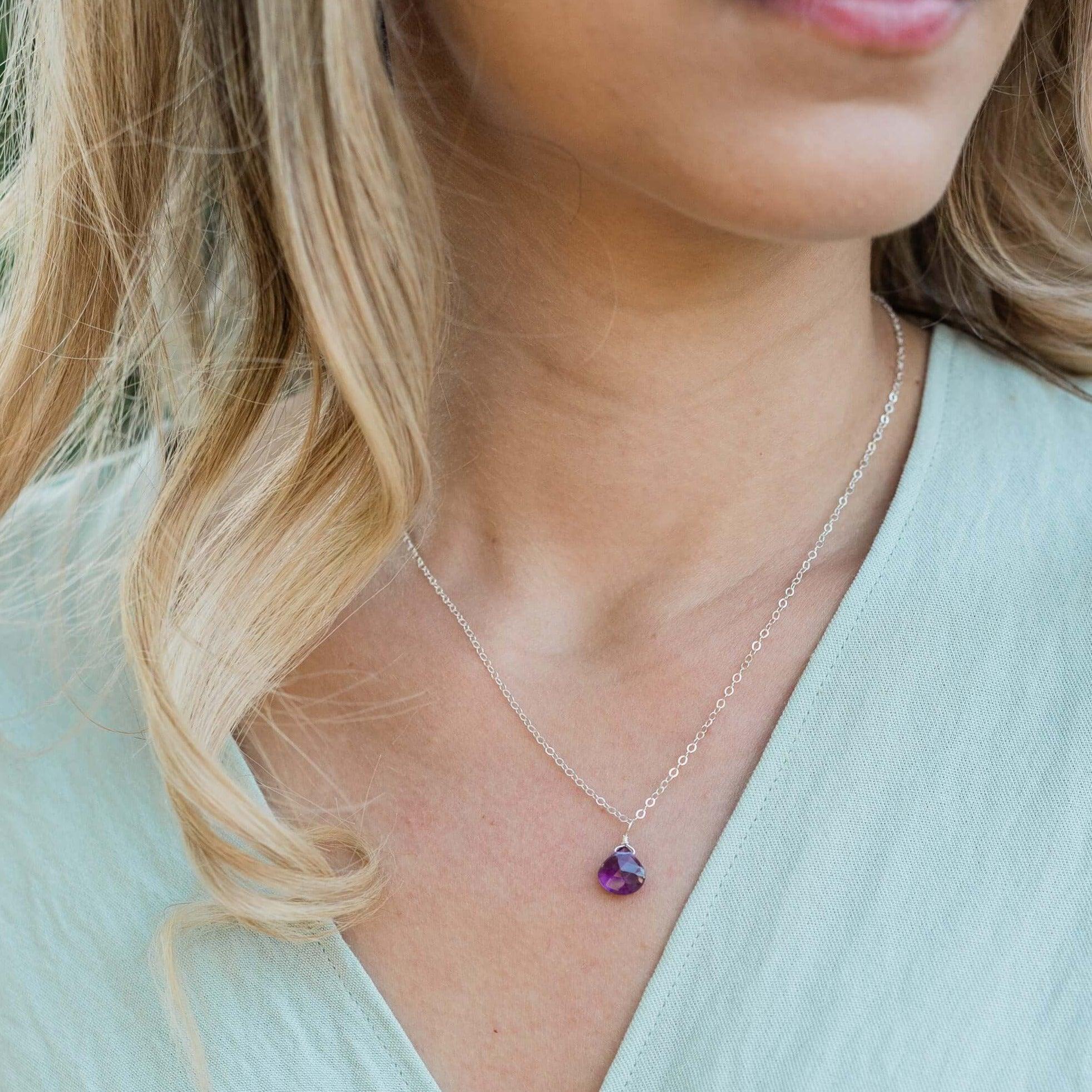 Tiny Amethyst Teardrop Crystal Pendant Necklace - Elegant Healing Jewelry for Women, Perfect for Meditation, Gifts & Spiritual Energy