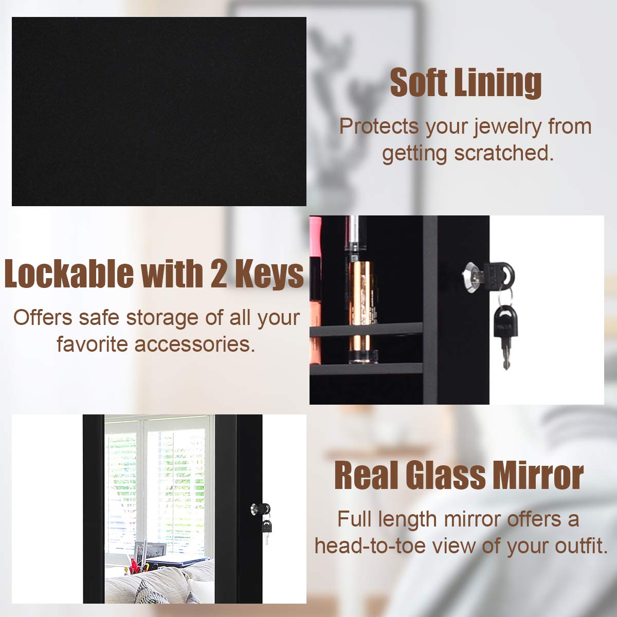 KOTEK 15 LED Light Jewelry Cabinet with Mirror - 47