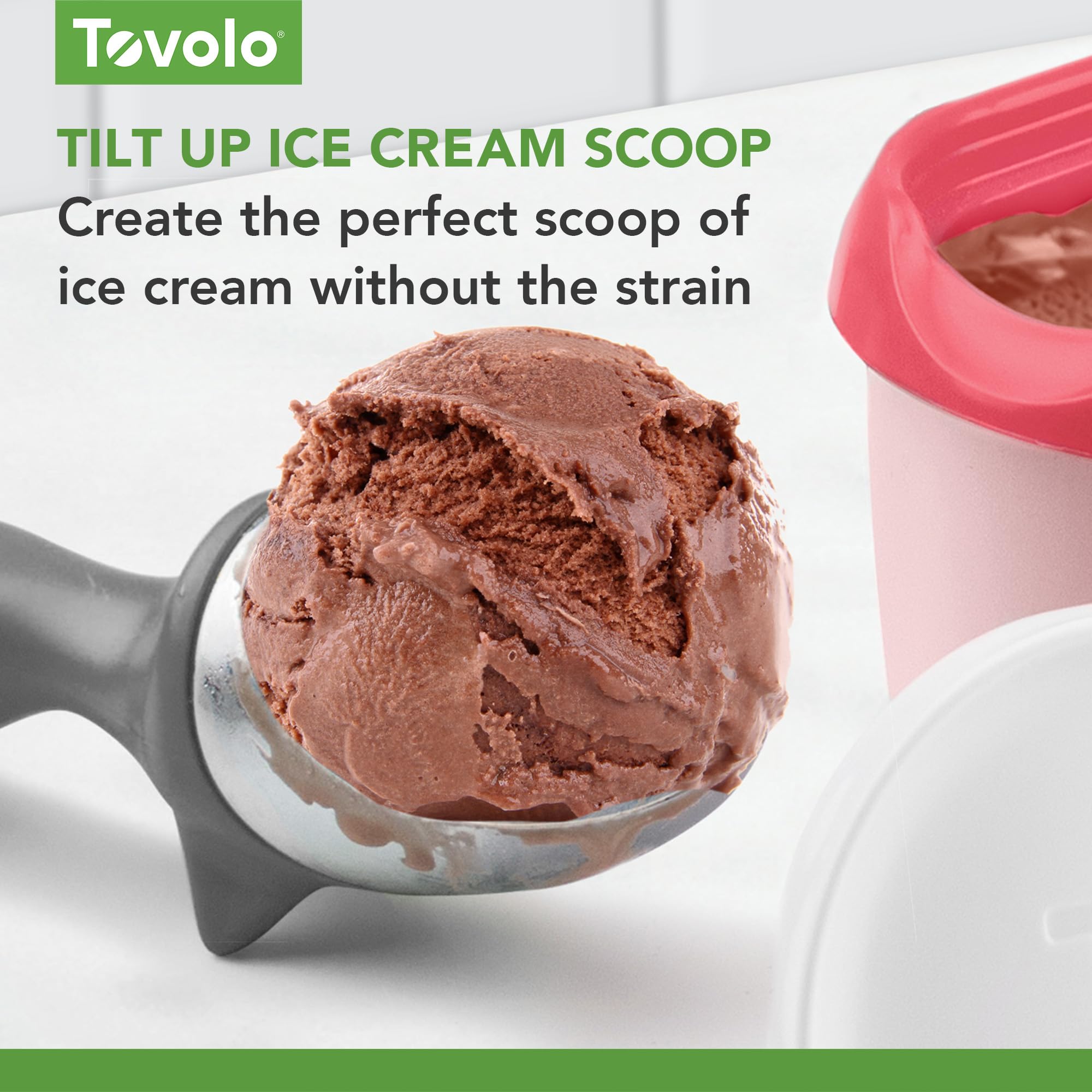 Tovolo Tilt-Up Ice Cream Scoop with Non-Slip Grip - Ergonomic Footed Handle for Cookie Dough, Gelato, Sorbet & Frozen Desserts - Dishwasher Safe BPA-Free Scooper for Home Kitchen & Ice Cream Shops