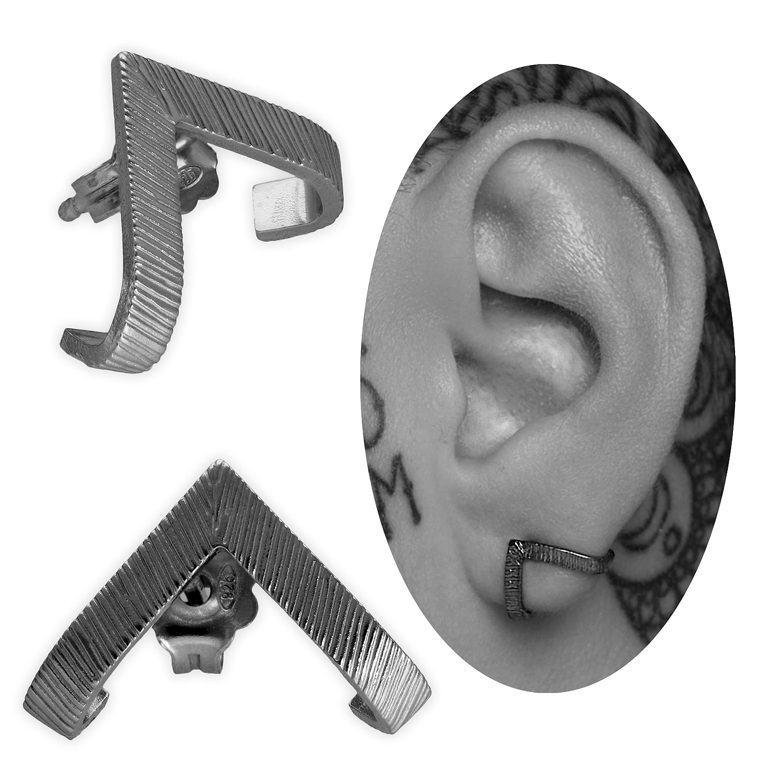 Handmade Oxidized Sterling Silver Stud Earrings for Men - Unique Unisex Ear Studs for Boyfriend, Gifts for Him - Perfect for Casual Wear, Date Nights & Special Occasions