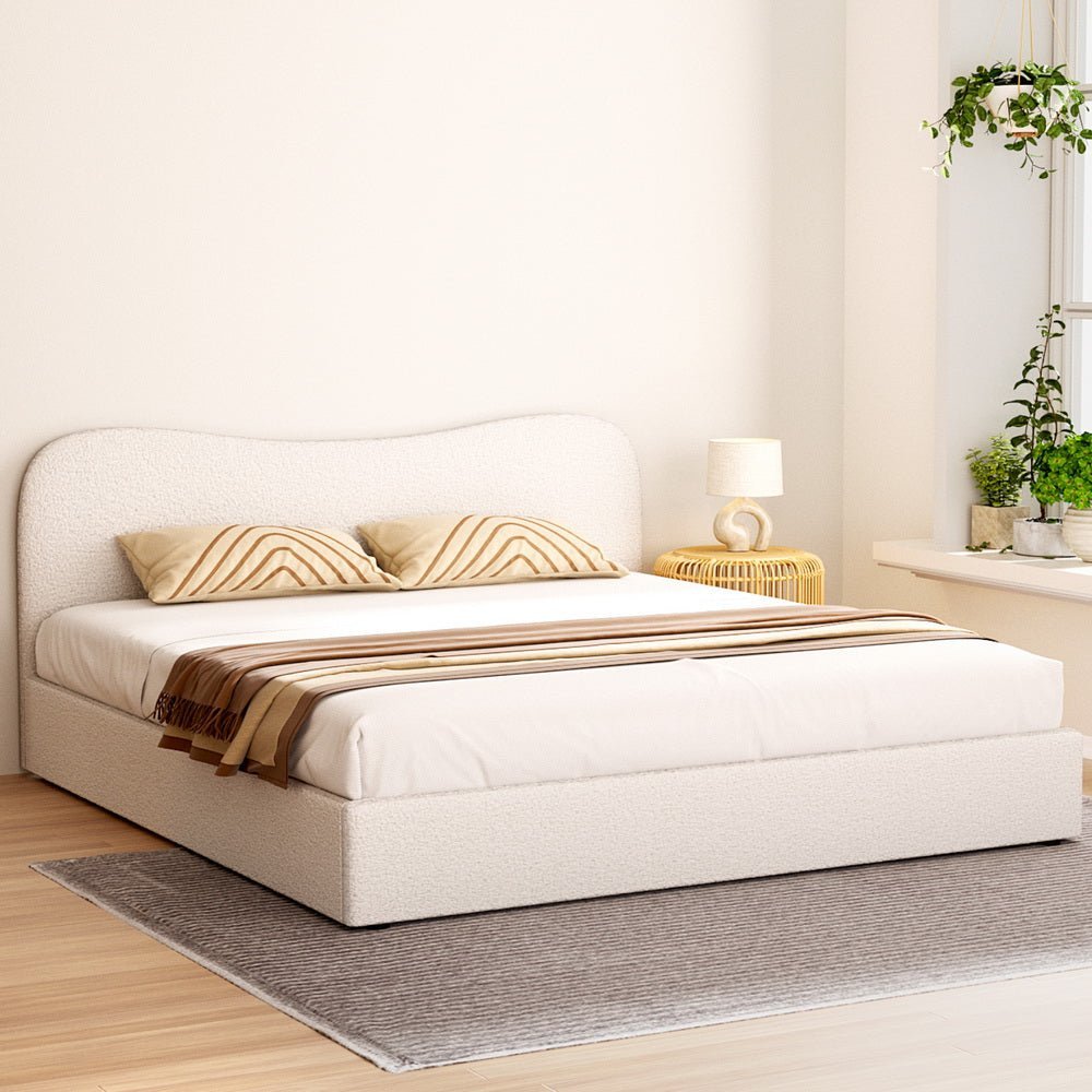 King Size Albany Boucle Bed Frame & Bonita Euro Top Mattress Set - Medium Firm Support for Back Pain Relief - Perfect for Master Bedroom, Guest Room & Apartment Sleeping