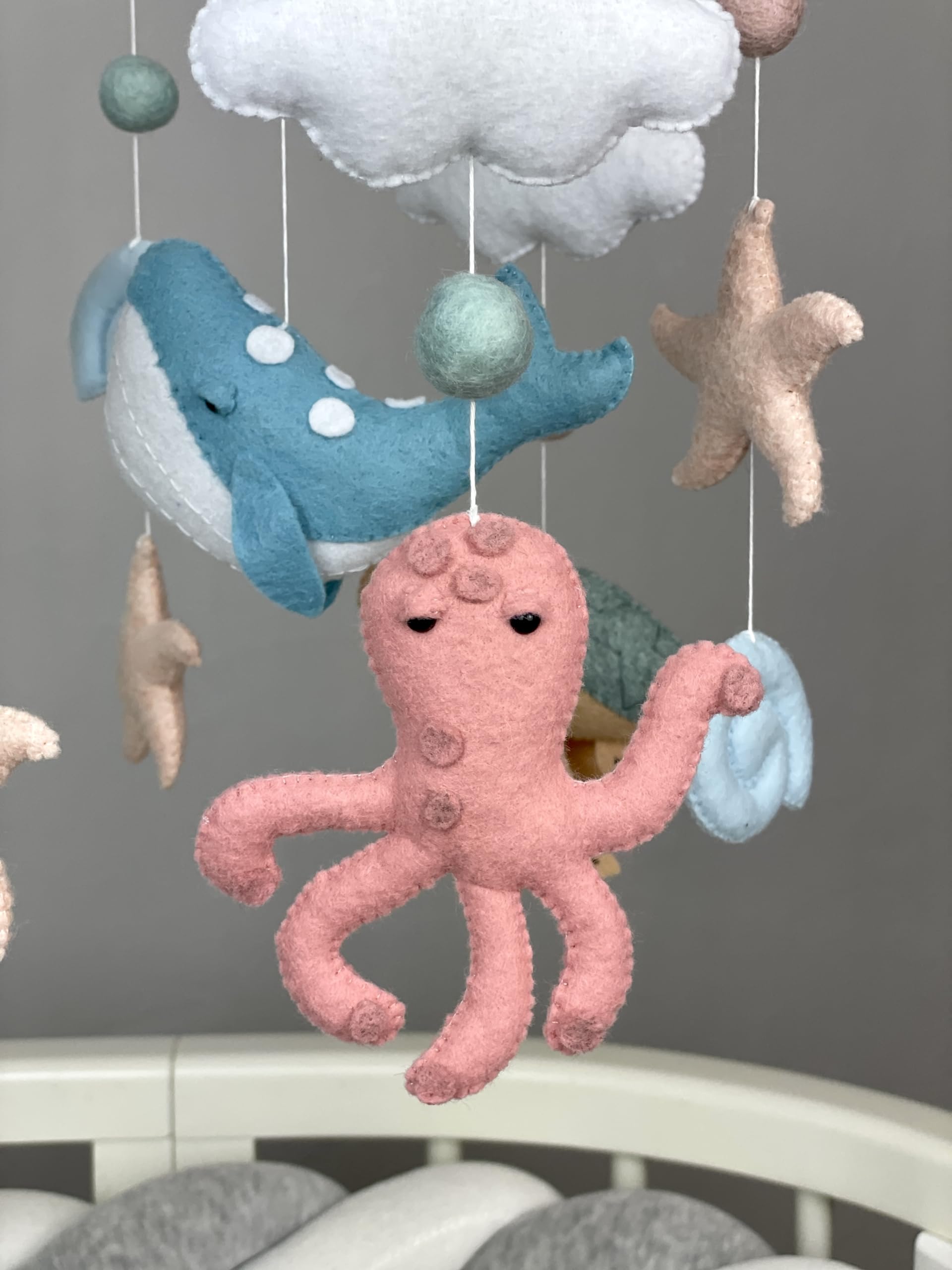 Ocean Crib Mobile for Baby Girls - Nautical Nursery Mobile with Felt Sea Animals - Under the Sea Theme Baby Shower Gift - Perfect for Coastal Nursery Decor & Newborn Gifts